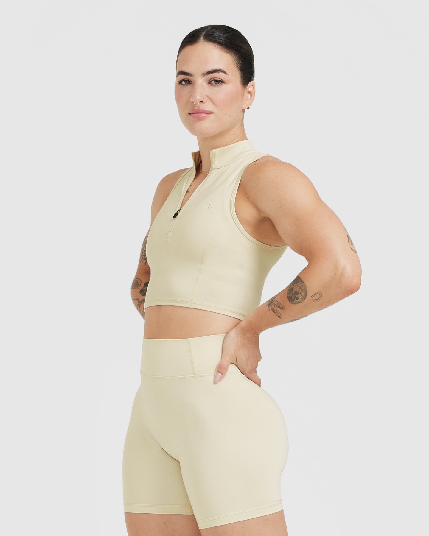 Timeless Half Zip Crop Tank Top for Women - Soft Vanilla Color | Casual Workout, Yoga, and Everyday Wear