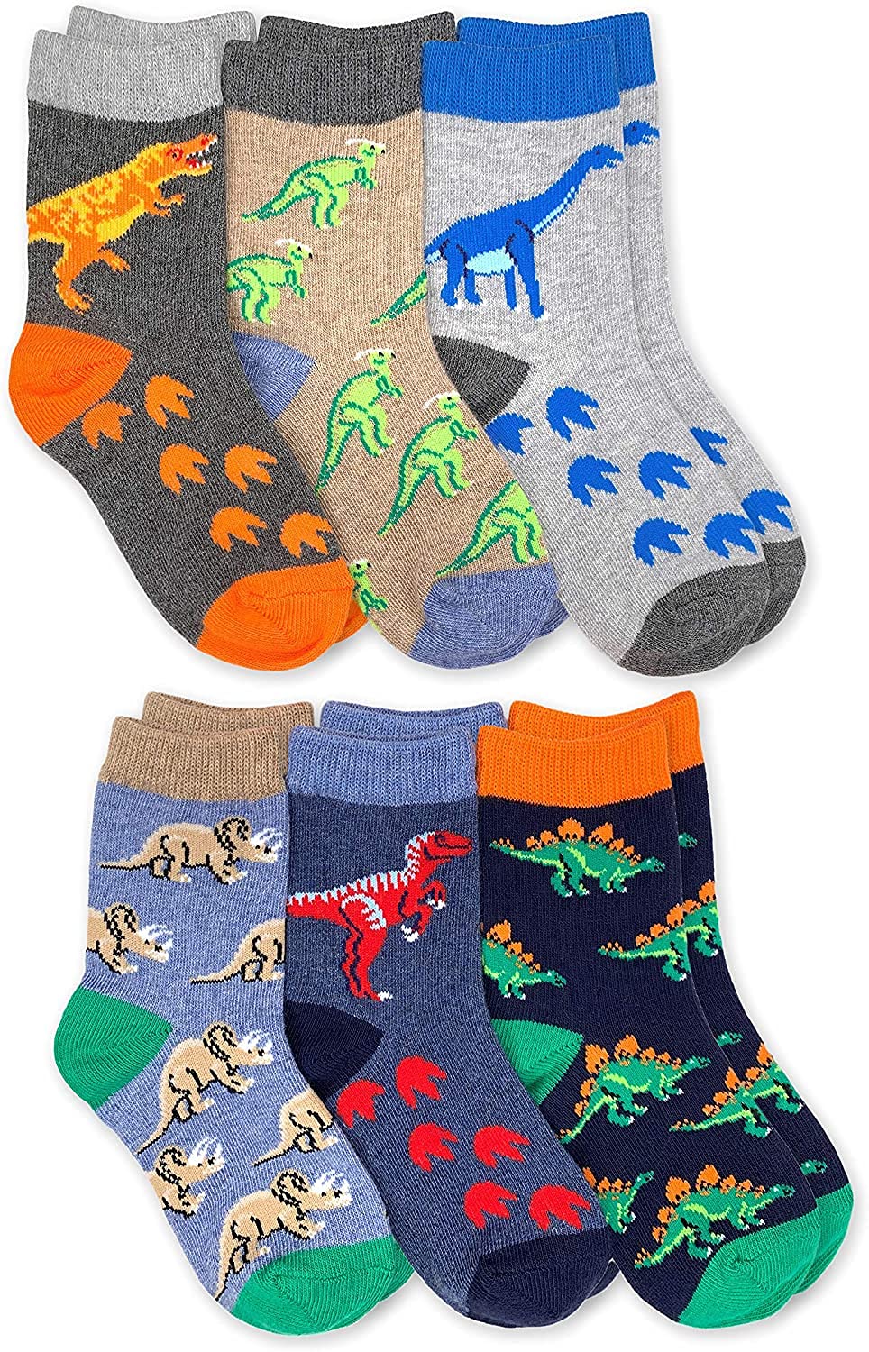 Jefferies Boys' Dinosaur Cotton Crew Socks 6 Pack - Soft & Comfortable Kids Socks for School, Play & Everyday Wear