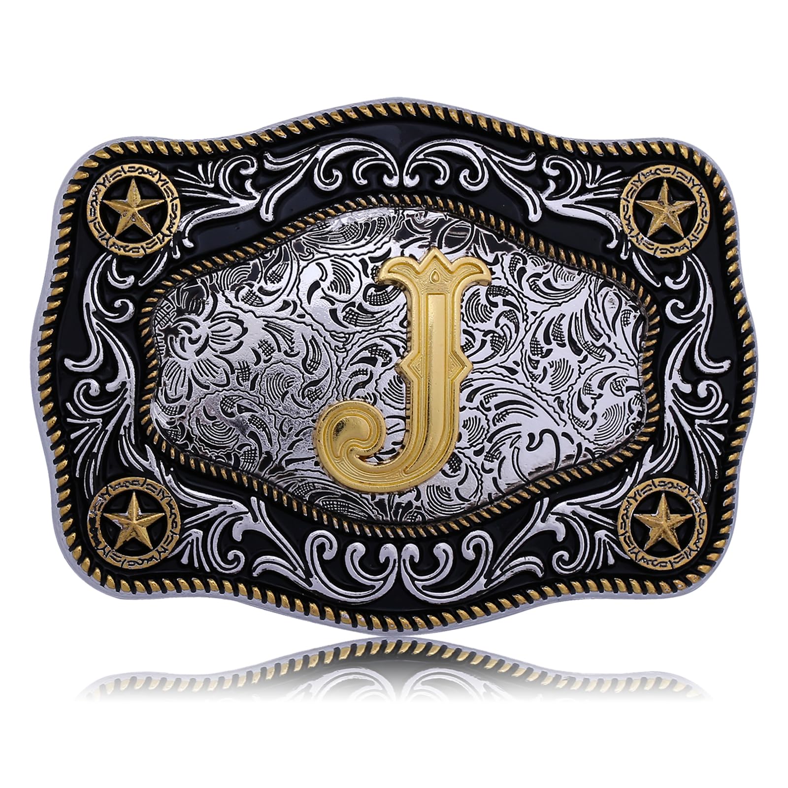 Custom Initial Western Belt Buckle for Men & Women - Large Gold Cowboy Belt Buckles A to Z (ABC, DJ, MR) - Perfect for Rodeo, Country Music Festivals & Western Fashion