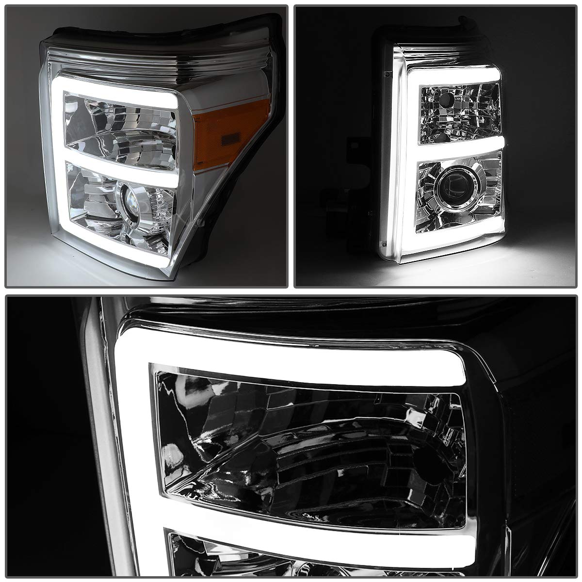 DNA Motoring HL-HPL-LED-FSU13-CH-AM-T2 LED Headlight Kit - High Performance DRL Projector Headlights for Cars & Trucks | Perfect Replacement for Daytime Running Lights & Night Driving