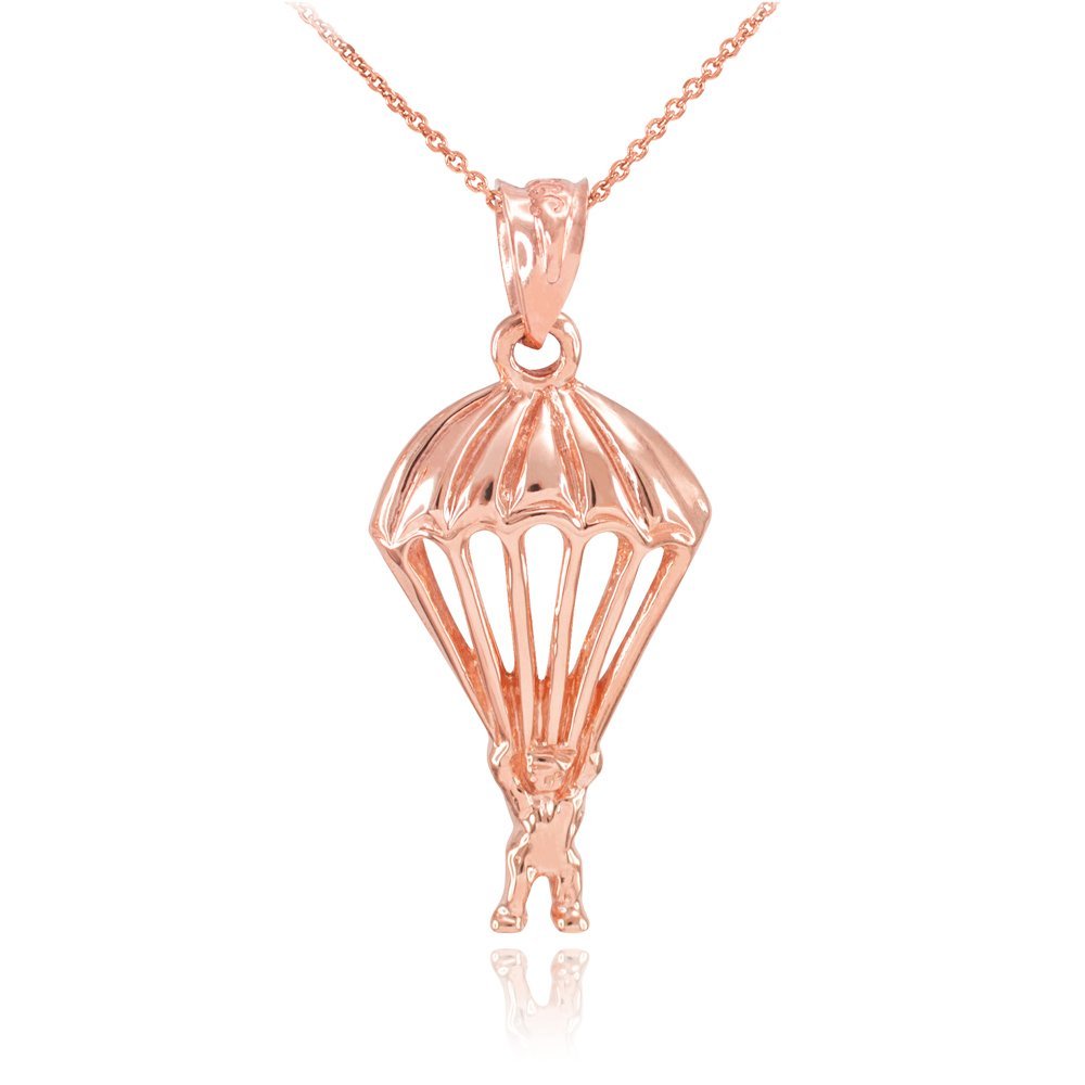 14K Solid Rose Gold Skydiving Parachute Pendant Necklace for Women - Elegant Jewelry Gift for Adventurers, Skydivers & Outdoor Enthusiasts - Perfect for Birthdays, Anniversaries & Special Occasions