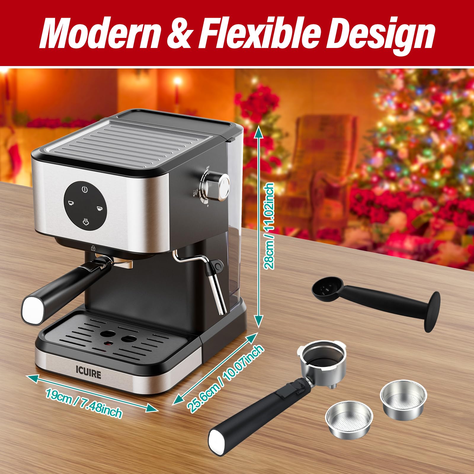 ICUIRE 20 Bar Espresso Machine with Milk Frother - Compact Coffee Maker for Latte, Mocha, Americano & Cappuccino - 50oz Water Tank - Perfect for Home Baristas & Espresso Martinis (Silver) - Ideal for Small Kitchens, Office Use & Gift Giving