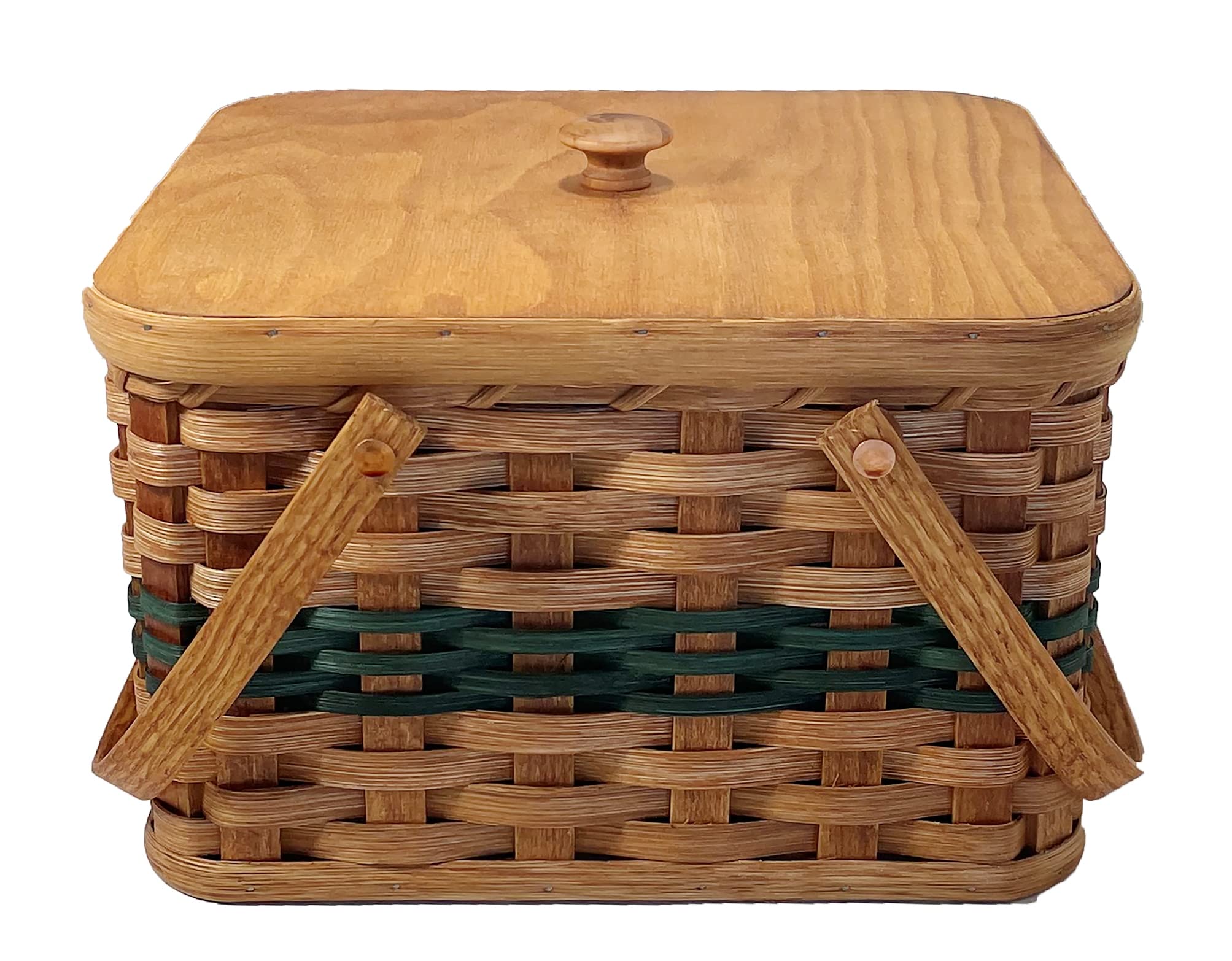 Amish Double Pie Carrier - Handmade Square Oak Basket with Swinging Handles - Perfect for Picnics, Potlucks & Holiday Baking - Natural Green Finish by Amish Baskets and Beyond