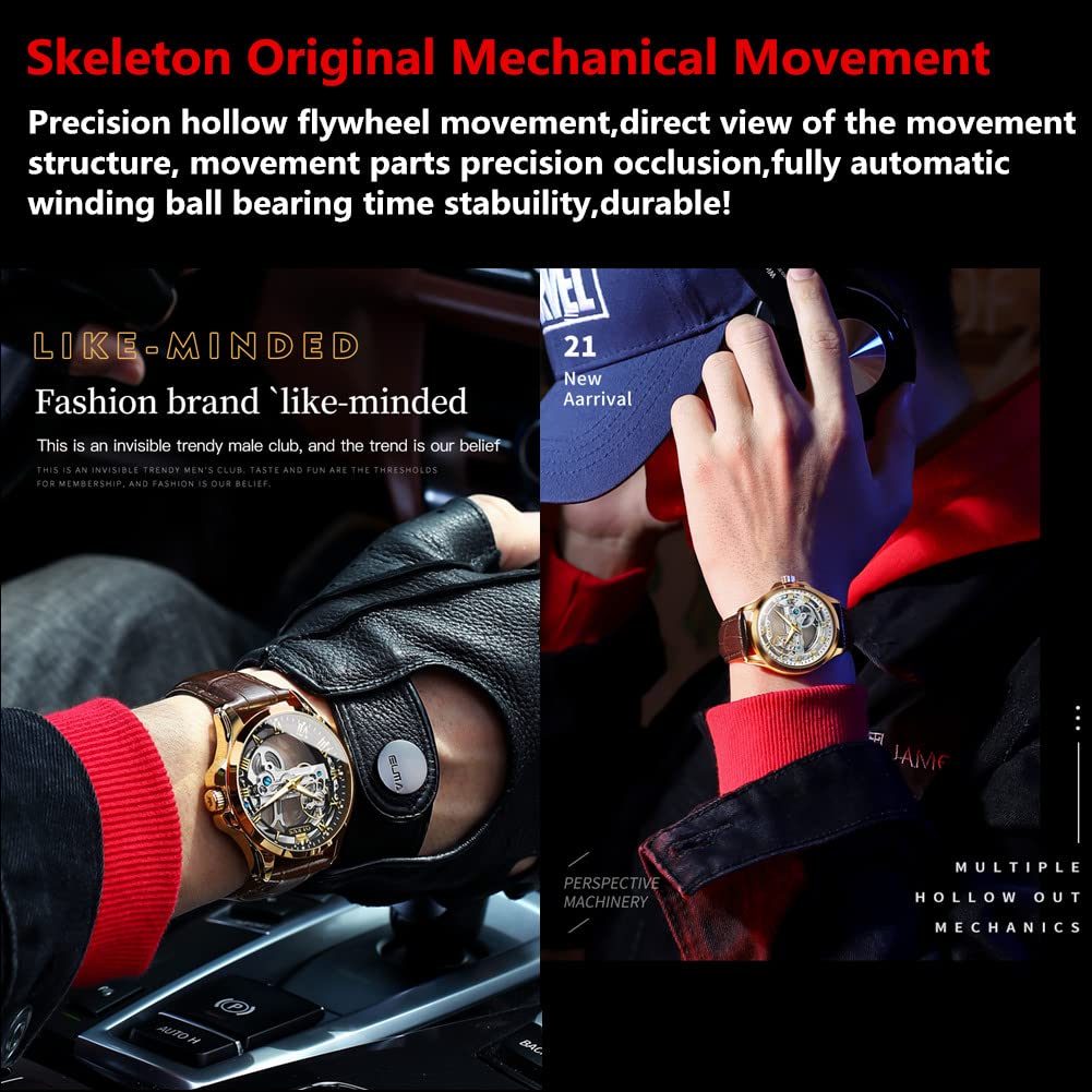 OLEVS Men's Automatic Self-Winding Leather Watch - Fashionable Luxury Timepiece for Young Men | Perfect for Business, Casual & Formal Occasions