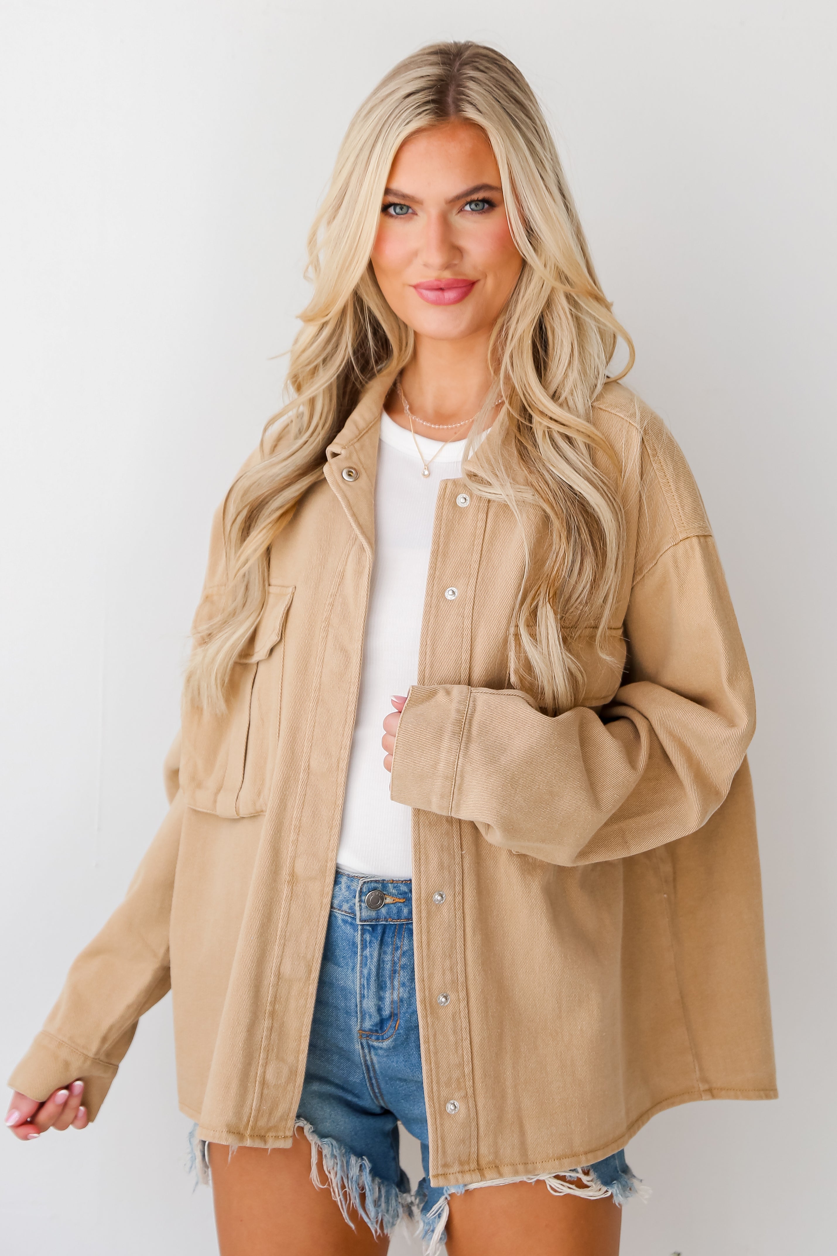 Cooler Than You Taupe Denim Jacket for Women - Stylish Lightweight Denim Coat for Spring & Fall - Perfect for Casual Outings, Music Festivals & Streetwear Fashion