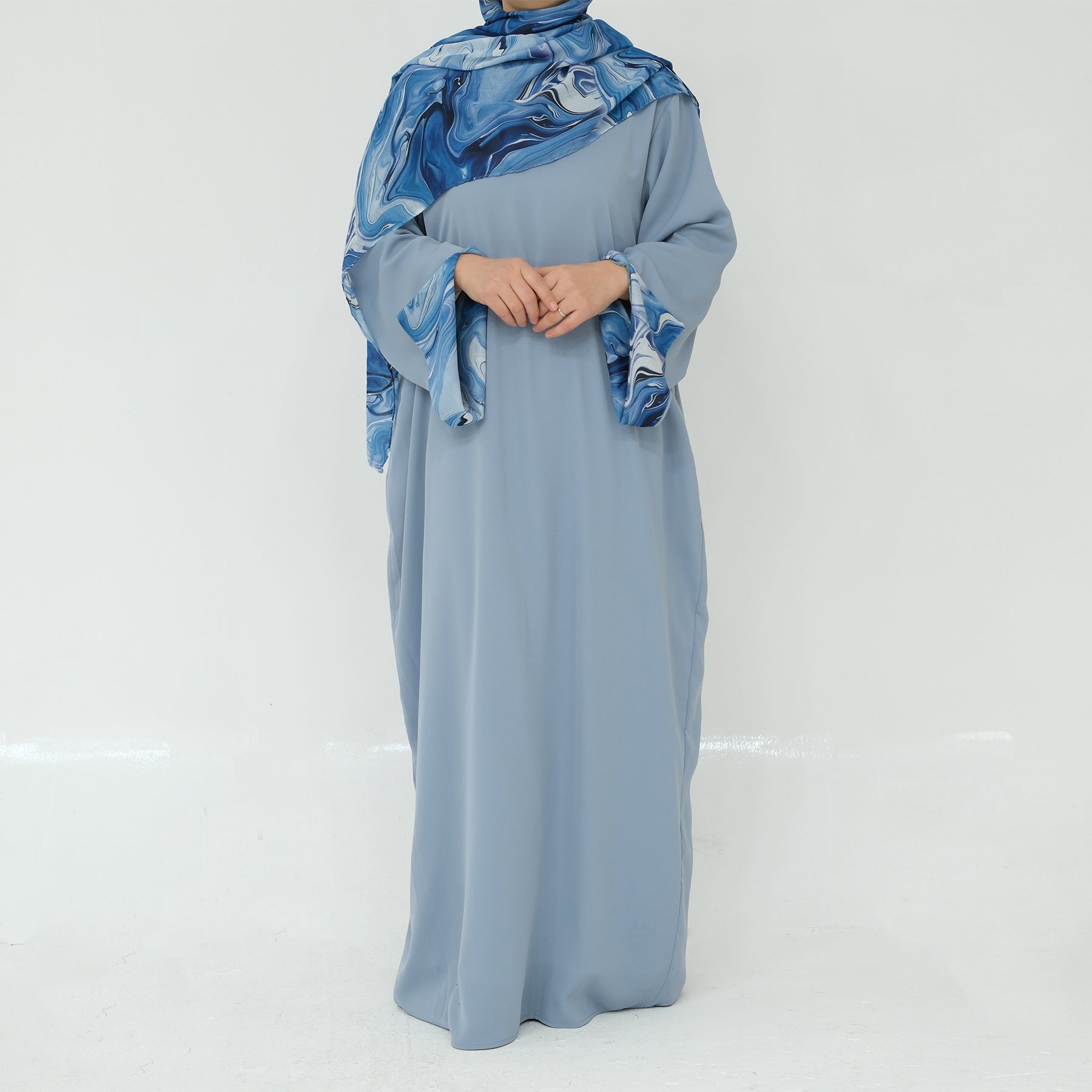 Chloe Abaya and Hijab Set - Modest Islamic Prayer Dress in Blue | Perfect for Eid, Ramadan & Daily Wear