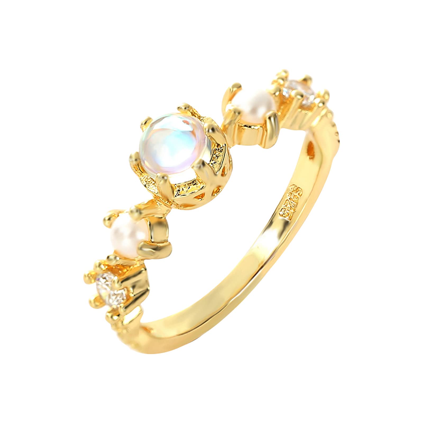 Exquisite Opal Pearl Ring Set for Women - Gold Engagement Jewelry Gift Set, Non-Tarnish Wedding Band (Size 6) | Perfect for Proposals, Anniversaries & Special Occasions