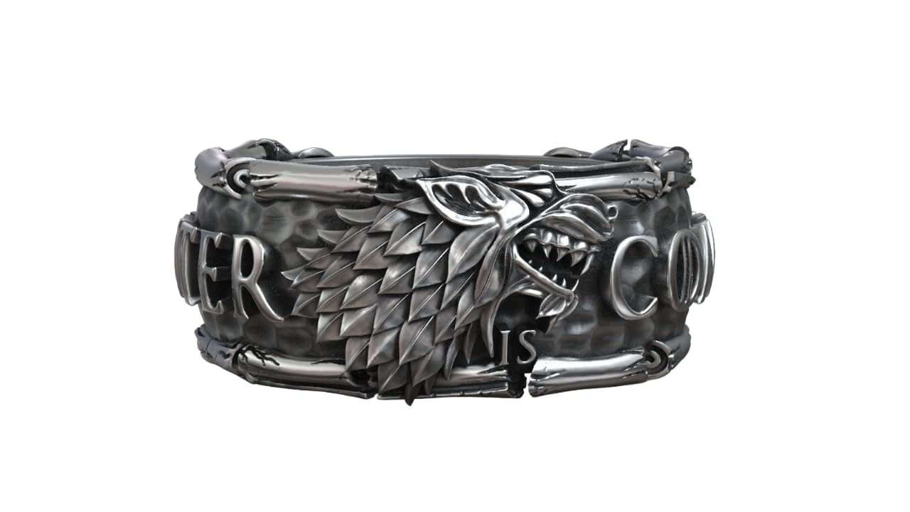 Handmade 925 Sterling Silver Wolf Ring - Unique Oxidized Targaryen & House Stark Inspired Jewelry for Men & Women | Perfect for Winter Weddings, GOT Cosplay & Gift Giving