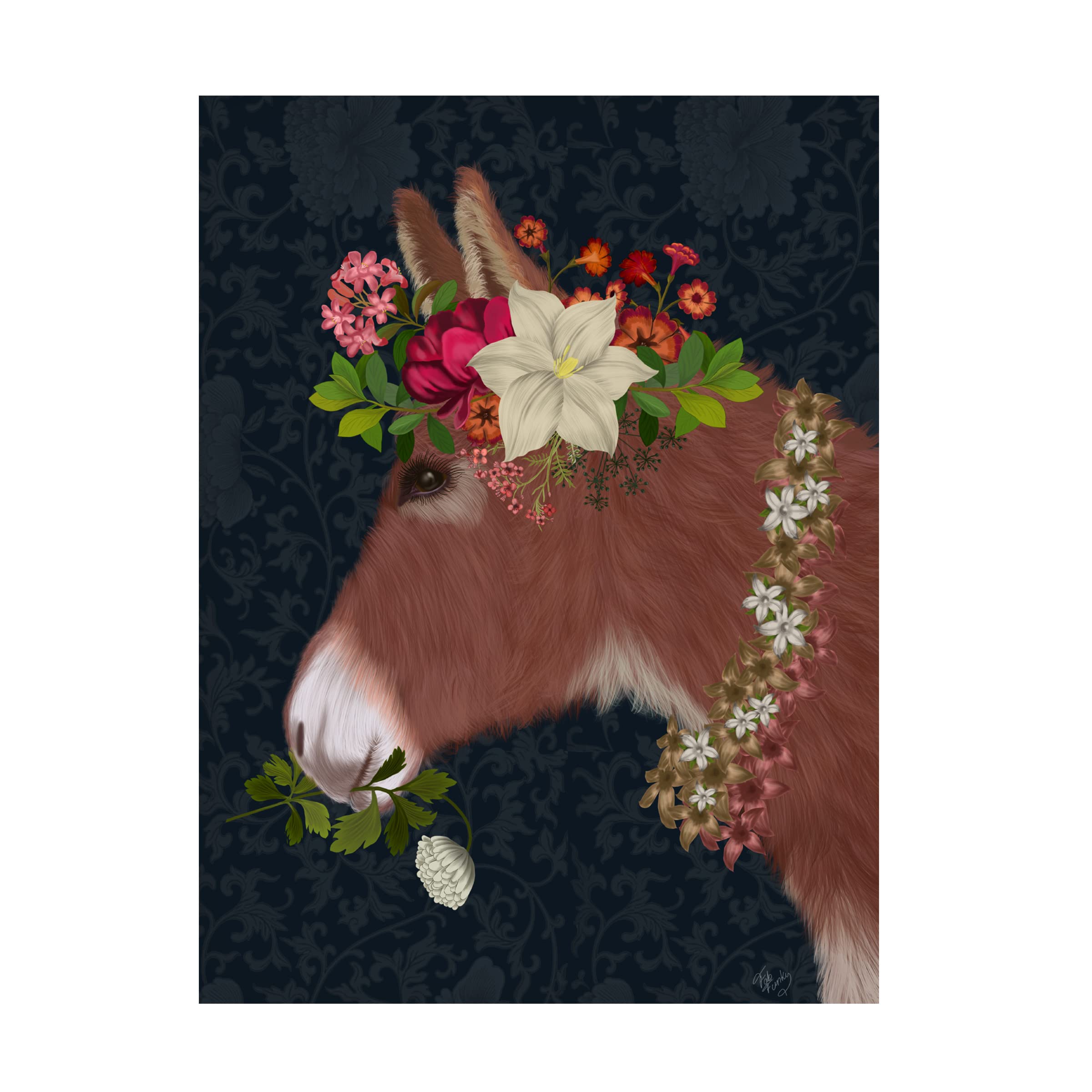 Fab Funky 'Donkey Bohemian 5' Canvas Wall Art Print - Modern Abstract Animal Painting for Living Room, Bedroom & Office Decor