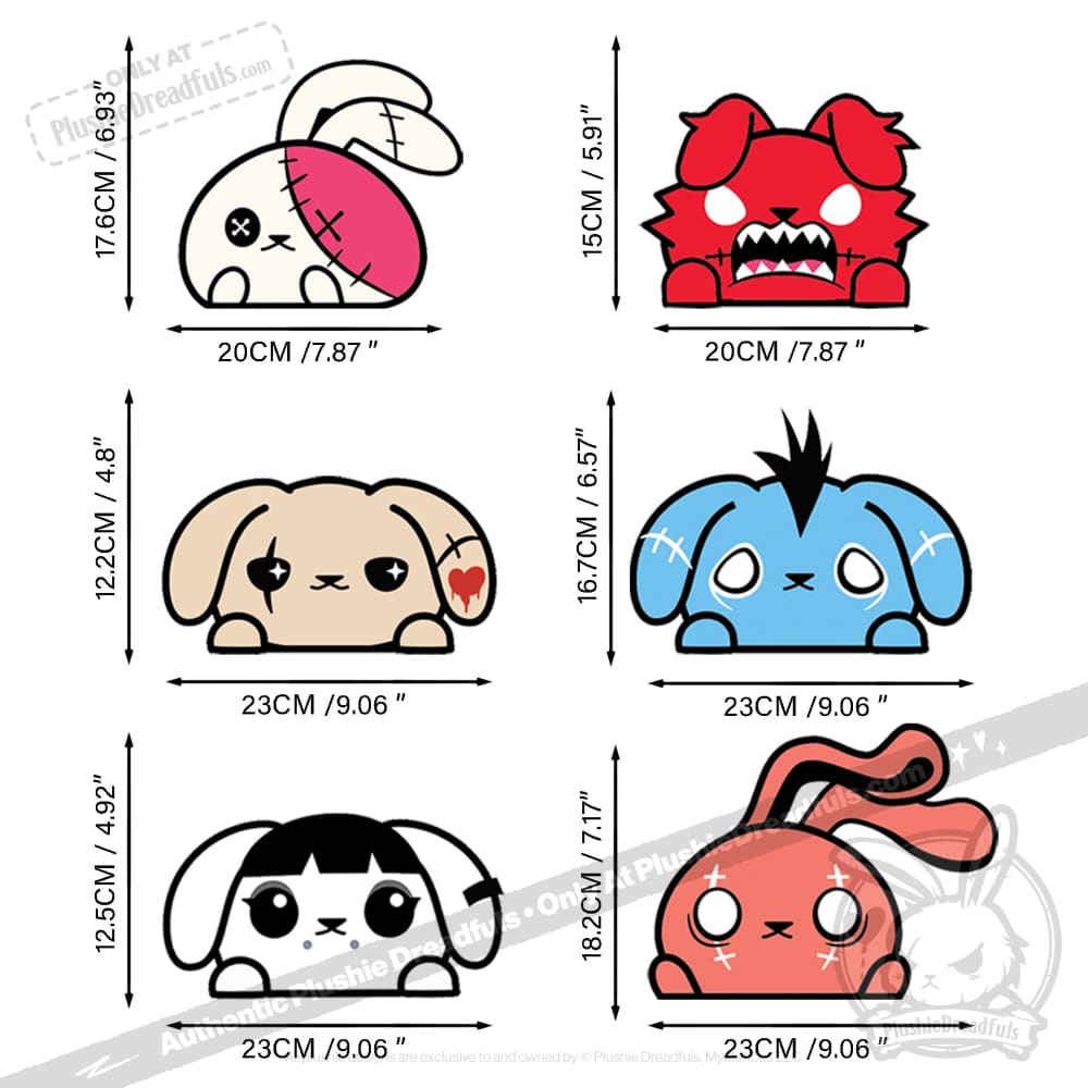 Plushie Dreadfuls Peeking Car Decal Set - Cute Window Stickers for Cars, Trucks & SUVs - Perfect for Personalizing Your Vehicle & Expressing Your Style