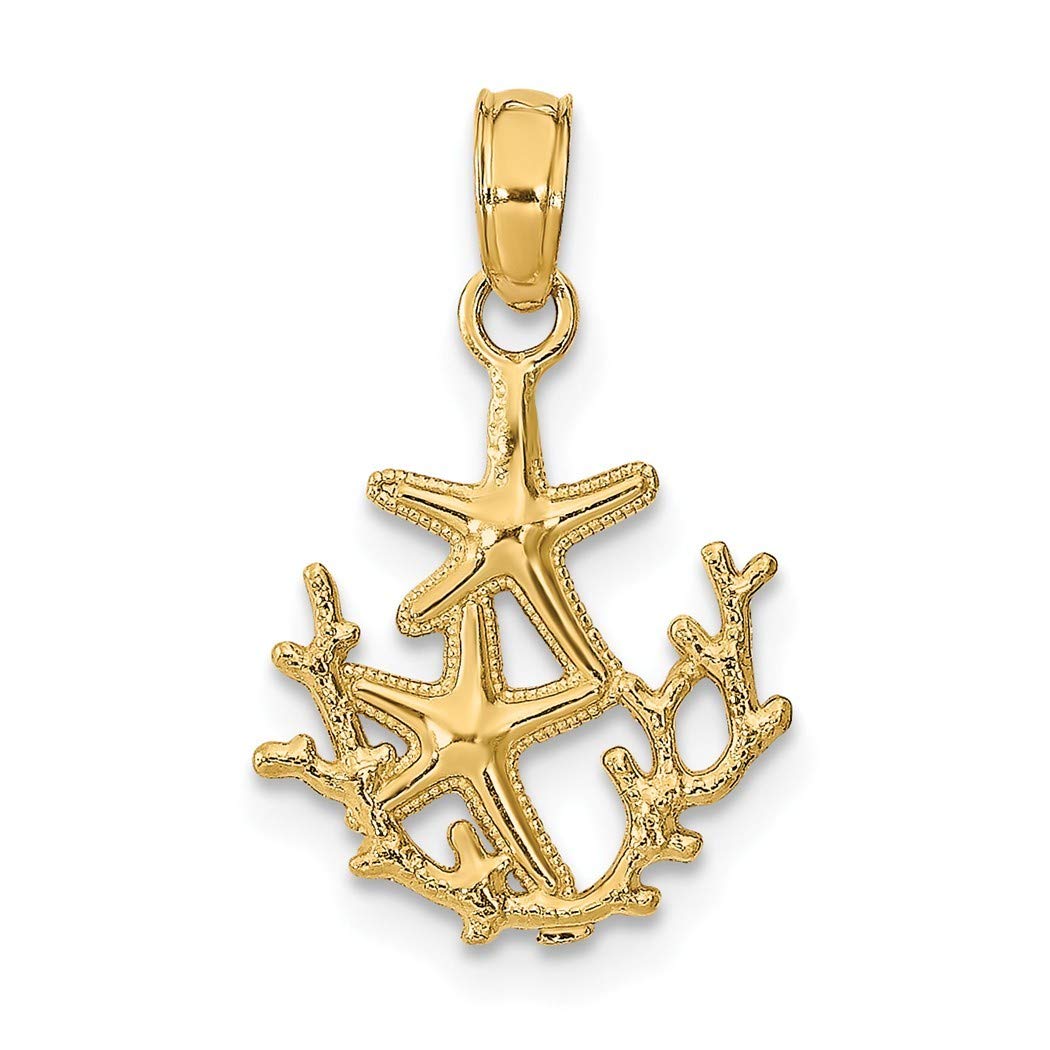 14K Gold Mini Double Seashell Nautical Starfish & Coral Charm Pendant Necklace for Women - Elegant Beach Jewelry Gift for Anniversary, Birthday & Vacation Wear