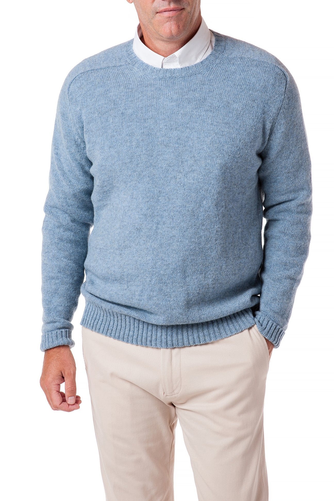 Premium Scottish Shetland Wool Crew Neck Sweater - Blue Mix Color | Warm & Cozy Winter Pullover for Men & Women | Perfect for Casual Outfits, Office Wear & Holiday Gatherings