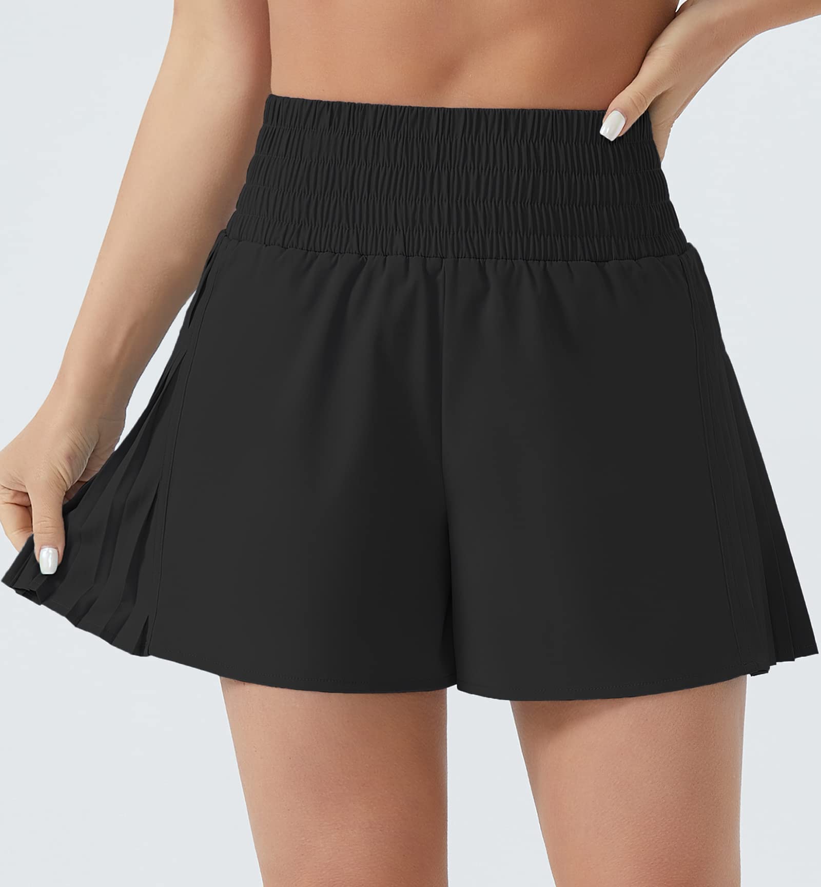 THE GYM PEOPLE Women's High Waist Workout Shorts - Side Pleated Athletic Running Shorts with Mesh Liner & Zip Pocket - Perfect for Gym, Yoga, Running & Outdoor Activities