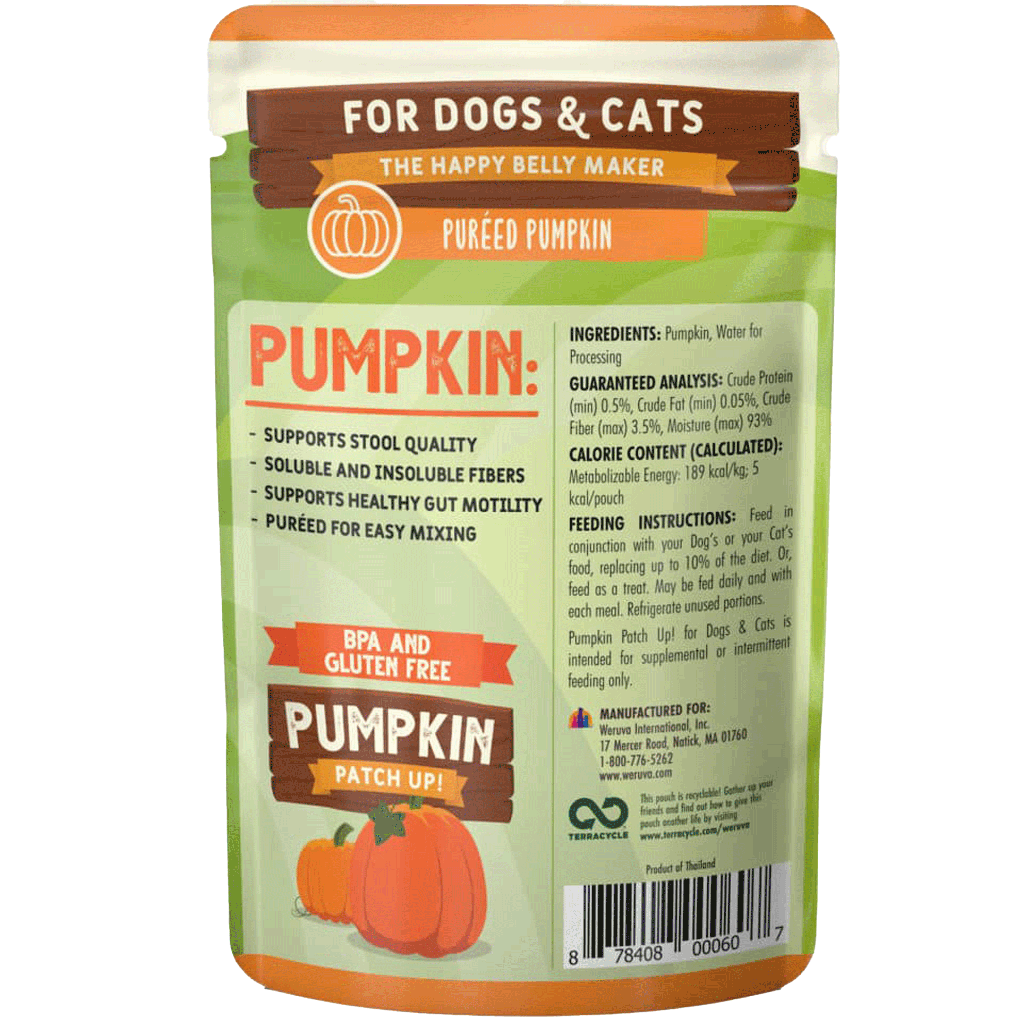 Weruva Pumpkin Patch Up Pureed Pumpkin Pouch for Cats & Dogs - 1 oz Digestive Support - Perfect for Upset Stomach & Dietary Supplement