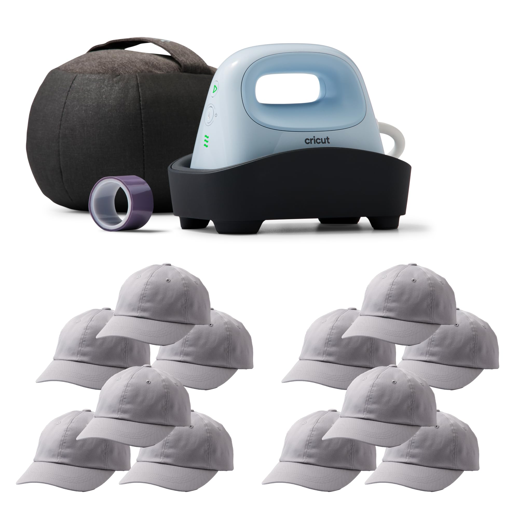 Cricut Hat Press - Smart Heat Press Machine for Custom Hats | Bundle with 12 Blank Hats | Perfect for DIY Crafts, Small Business & Personalized Gifts