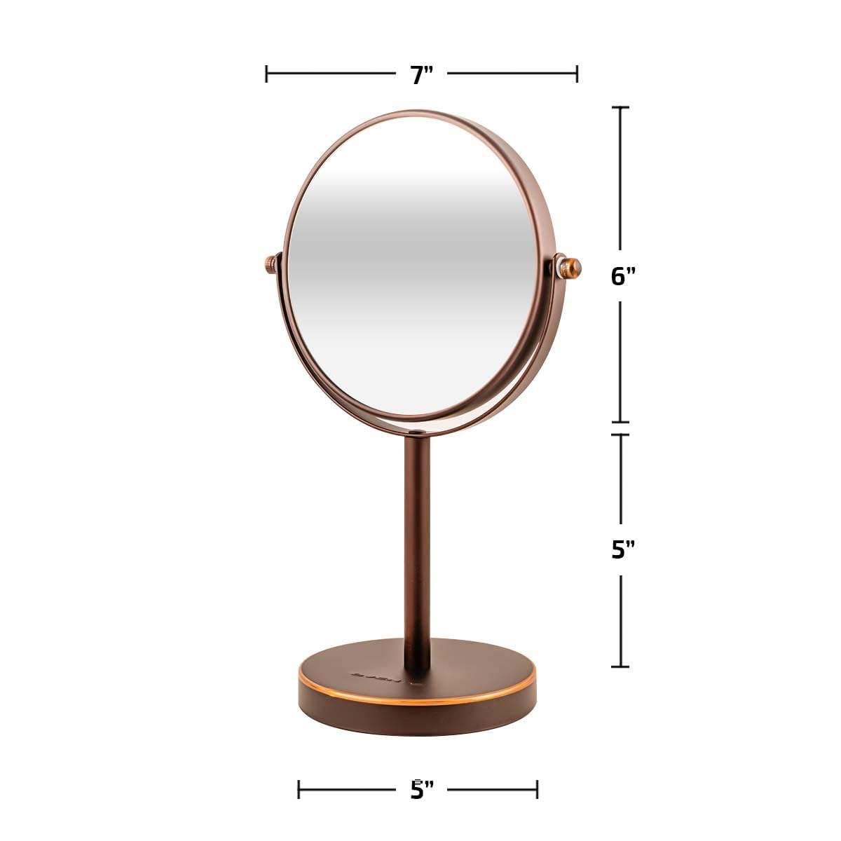 OVENTE 6-Inch Double-Sided Makeup Mirror with 1X & 7X Magnification, 360° Swivel Stand - Antique Bronze Vanity Mirror for Dresser, Bedroom & Office | Perfect for Makeup Application, Skincare Routine & Grooming