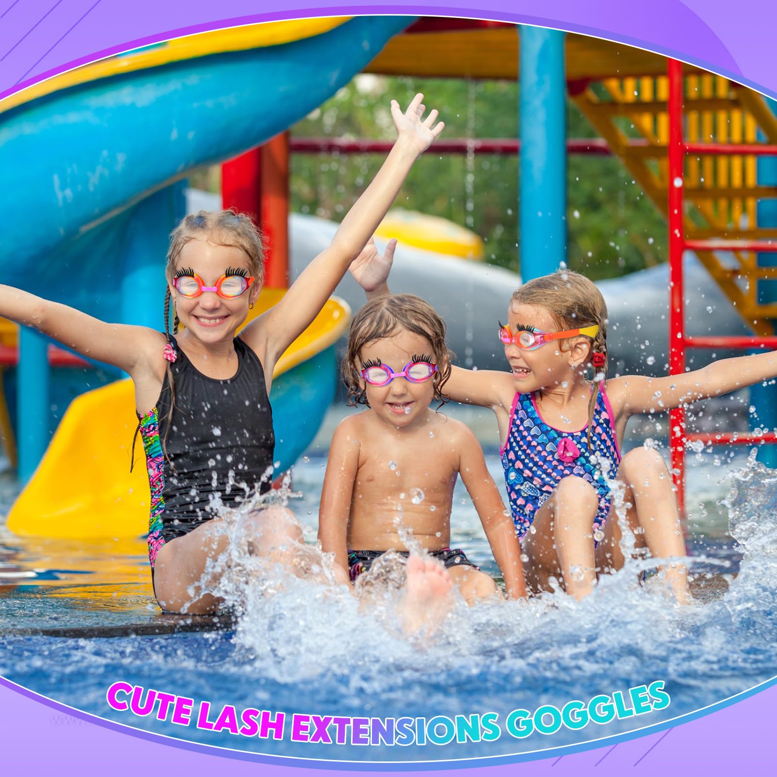 Konohan 2-Pack Kids Swim Goggles with Eyelashes - No Slip, Leak Proof, Anti-Fog & UV Protection for Girls - Perfect for Swimming Lessons, Pool Parties & Lash Extensions