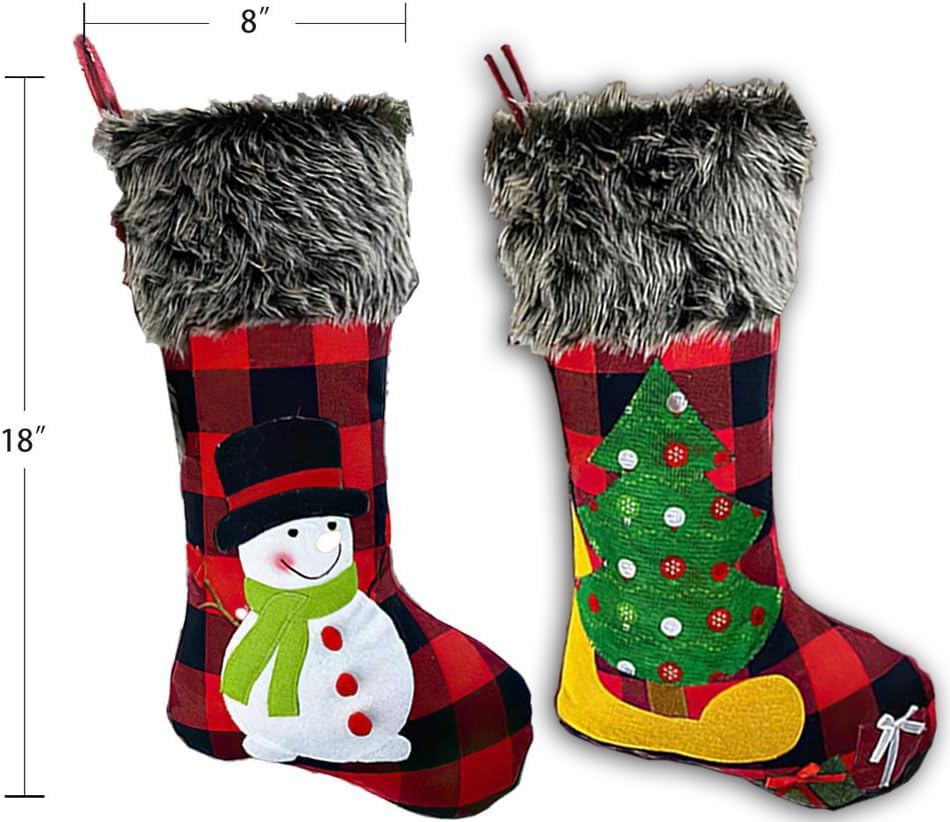PATYDECRO 3-Pack Christmas Stockings Set - Buffalo Red Plaid with Soft Faux Fur, Large Xmas Stockings for Fireplace Hanging, Family Holiday Decorations | Perfect for Christmas Tree, Mantel Decor & Gift Exchange Parties