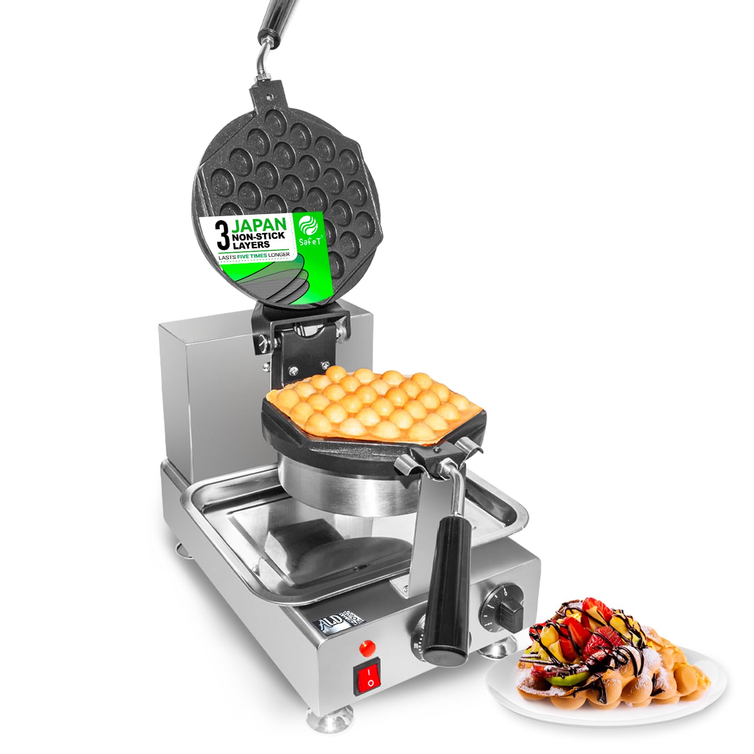 Commercial Bubble Waffle Maker Machine - Large Hexagon Egg Waffle Maker with Adjustable Thermostat | 110V Electric Hong Kong Style Waffle Iron | Perfect for Cafes, Food Trucks & Home Breakfast