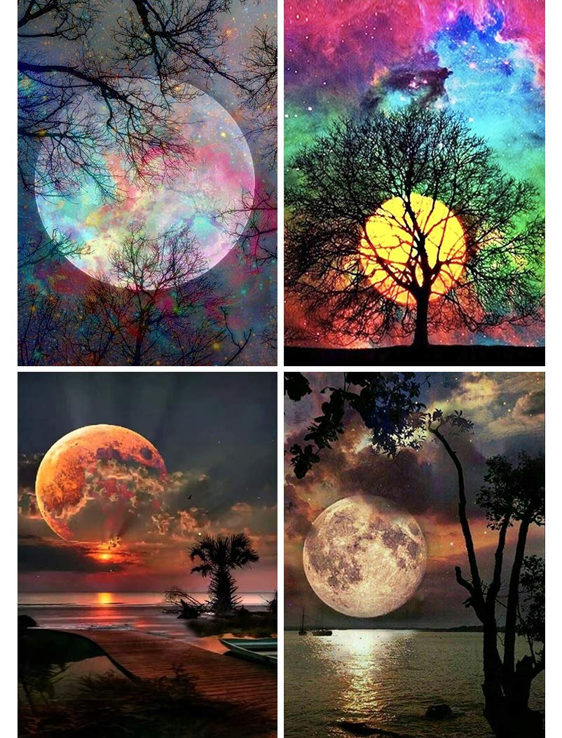 5D Full Drill Diamond Painting Kit - 4 Pack DIY Rhinestone Art for Adults & Beginners, Moon Design 15.8x11.8 Inch - Home Wall Decor, Relaxing Craft Activity, Perfect Gift for Birthday & Christmas