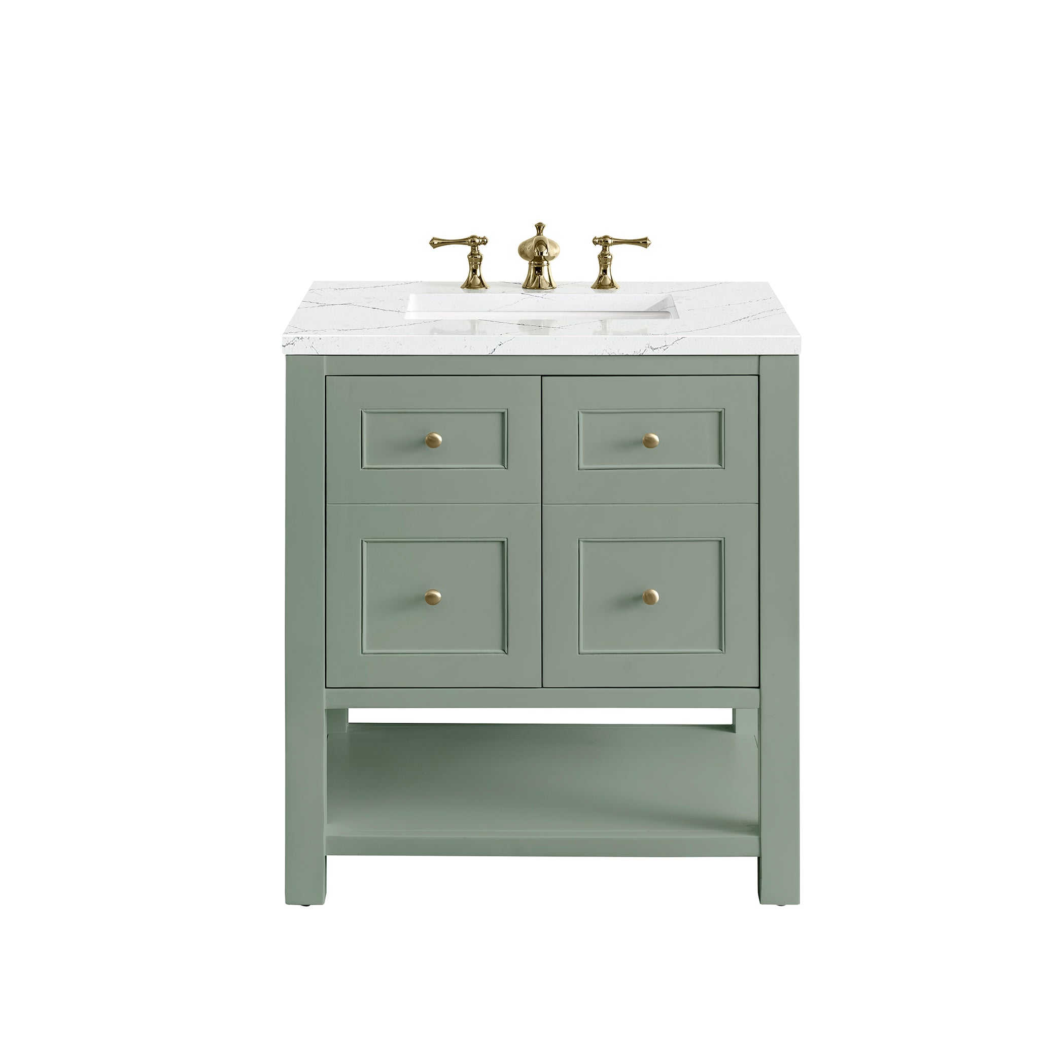 Breckenridge 30 Inch Single Bathroom Vanity with Smokey Celadon Finish & 3CM Ethereal Noctis Quartz Top - Perfect for Modern Master Bathrooms & Guest Powder Rooms