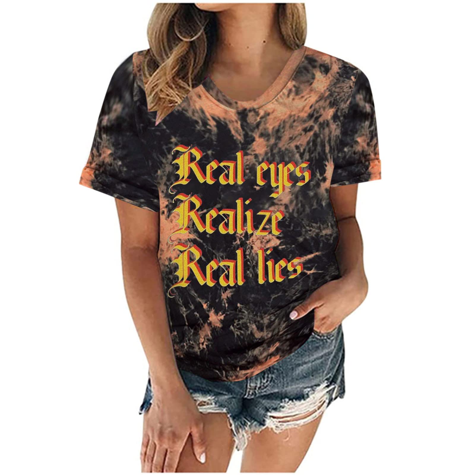 Tie Dye Women's Summer T-Shirt - Short Sleeve Loose Fit Crewneck Casual Top for Going Out | Perfect for Beach, Music Festivals & Streetwear Fashion