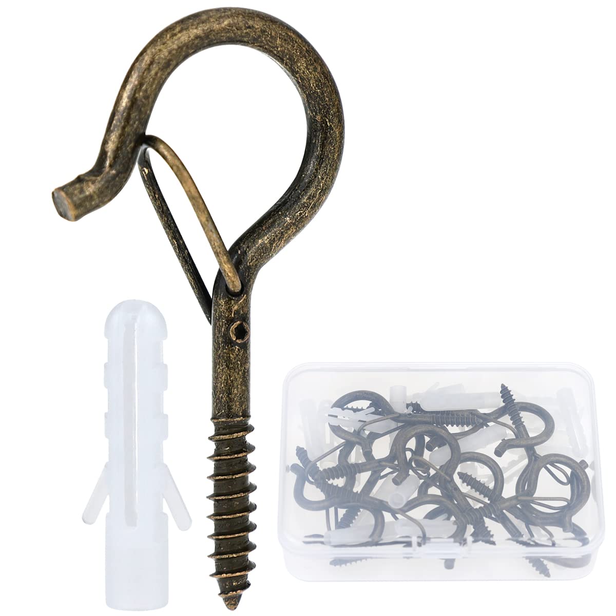 20PCS Outdoor Windproof Screw Hook Ceiling Hooks with Safety Buckle - Heavy Duty Hanging Hooks for Christmas String Lights, Potted Plants, Lanterns & Home Decor (Bronze) - Perfect for Patio, Garden & Indoor Decorations