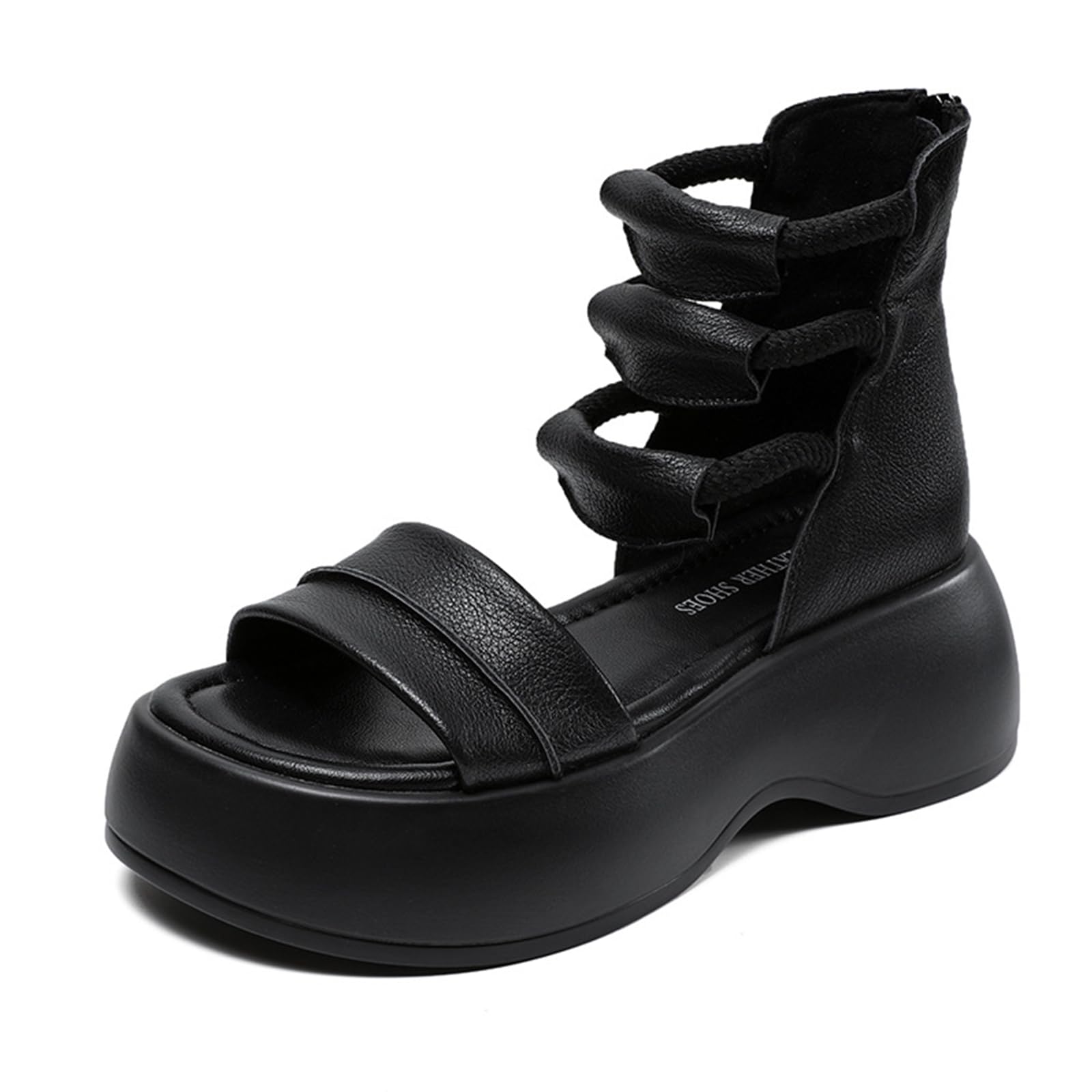 Women's Sexy High Top Platform Sandals - Leather Peep Toe Gladiator Shoes with Zipper & Soft Sole | Fashionable Comfort for Walking, Beach & Casual Outfits | Perfect for Summer, Parties & Date Nights