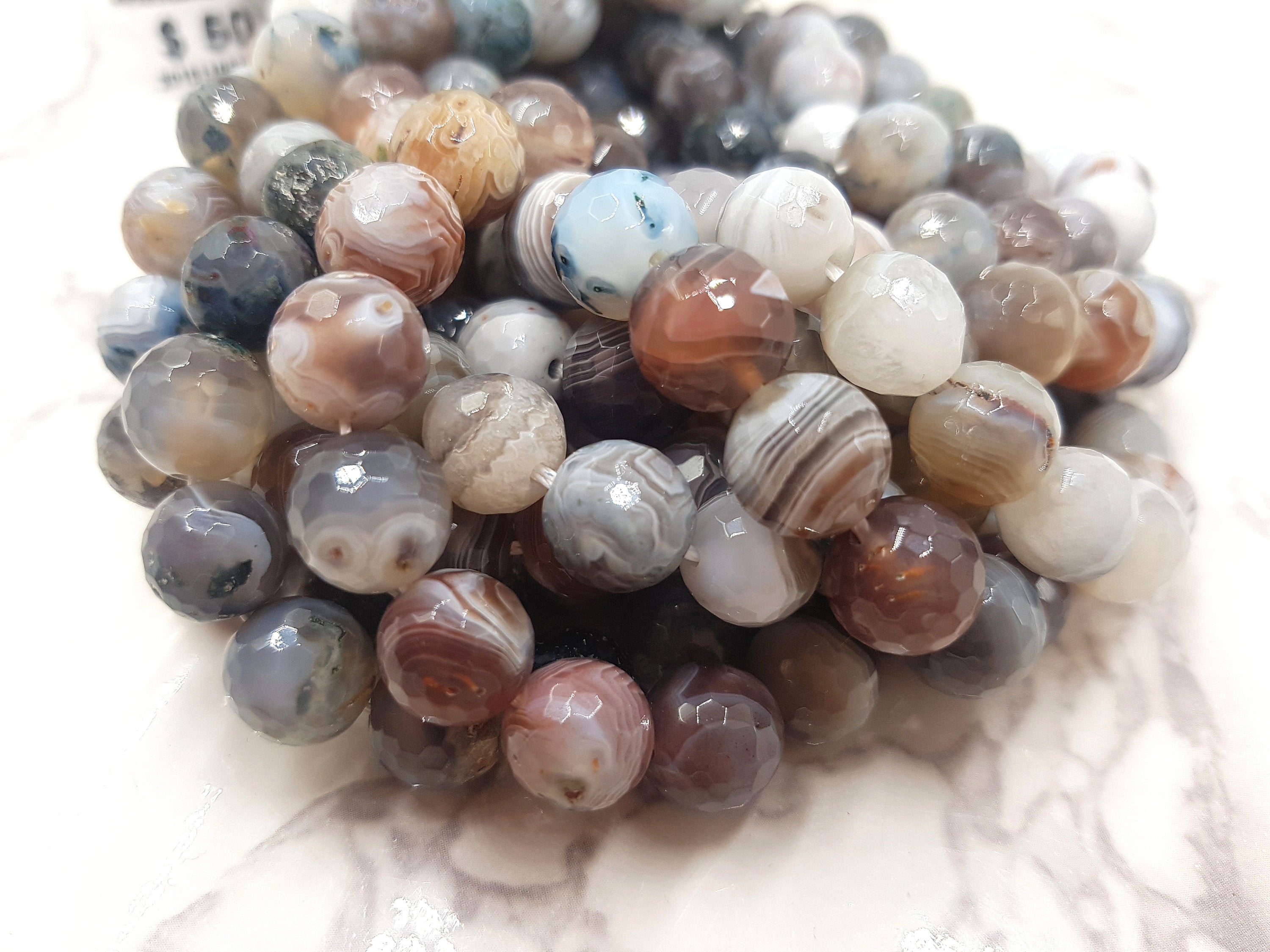 Botswana Agate Faceted Round Beads 6mm 8mm 10mm 15.5 Inch Strand - Natural Stone Beads for Jewelry Making, DIY Bracelets, Necklaces & Healing Crystal Crafts