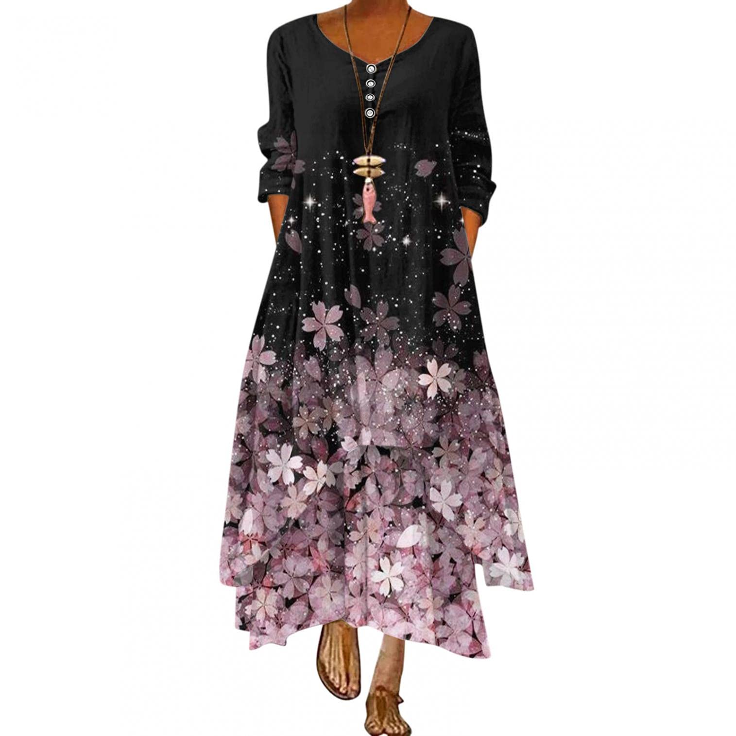 Plus Size Floral Maxi Dress for Women - Loose Bohemian Summer Beach Caftan with Pockets | Perfect for Vacations, Pool Parties & Casual Outings