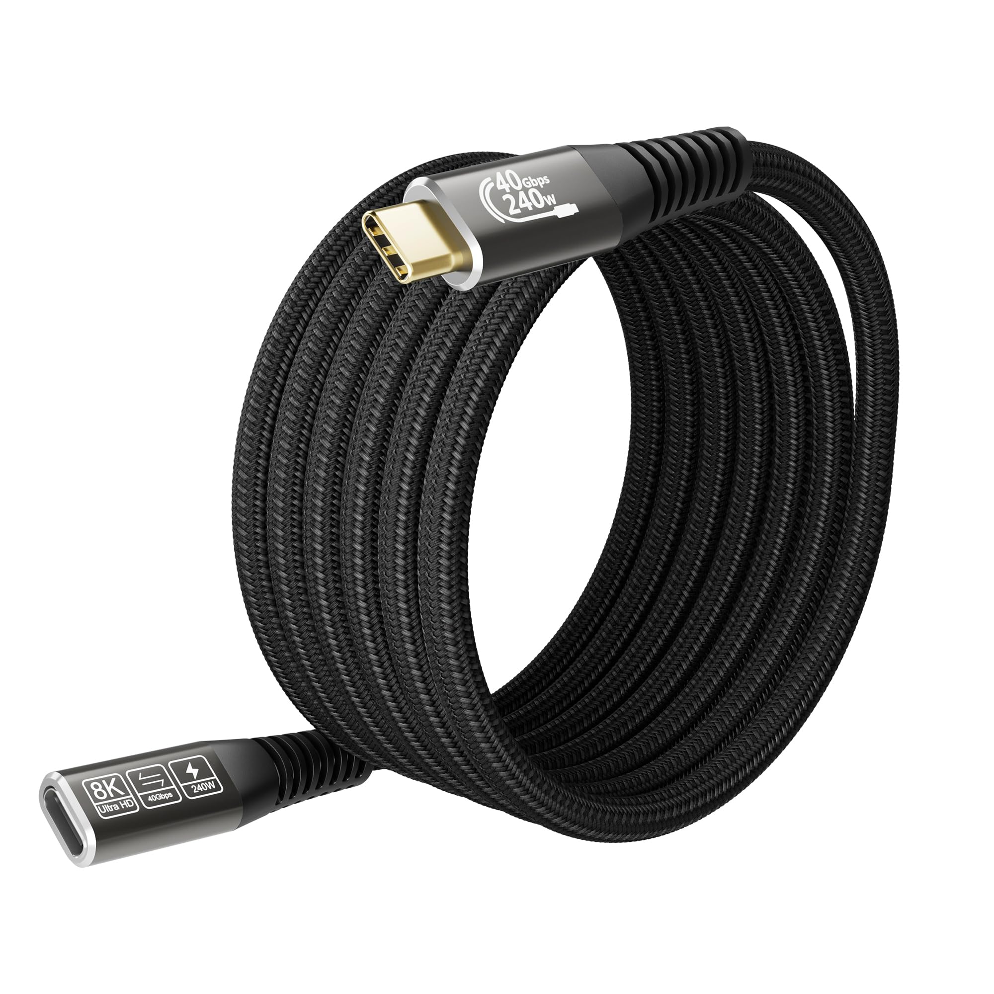 Thunderbolt 4 USB-C Extension Cable 40Gbps High-Speed Data Transfer, USB C Male to Female Cable - 8K Video & 240W PD Charging - Compatible with Thunderbolt 3/USB4/SSD/eGPU - 6.6ft/2M for MacBook Pro, Dell XPS, Gaming & Work Setup