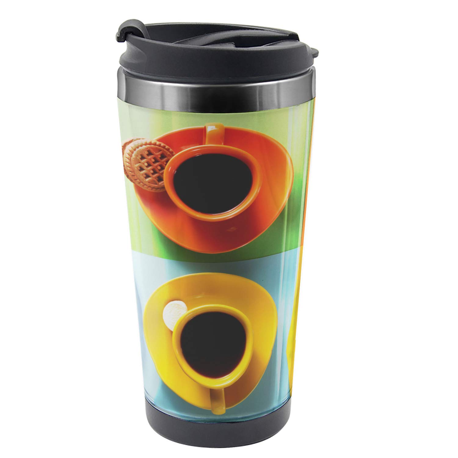 Ambesonne 16 oz Stainless Steel Thermal Travel Mug - Insulated Coffee & Cocoa Cup for Hot & Cold Drinks - Multicolor Desert Design - Perfect for Commuting, Camping & Office Use