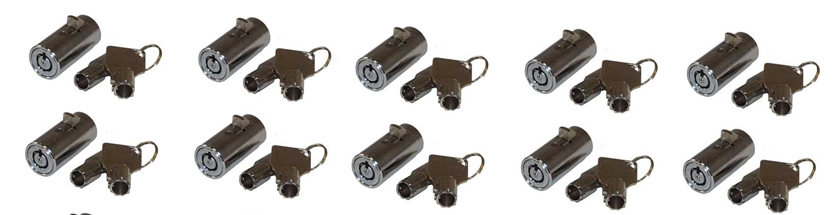 10-Pack MEI-2501B-KA Commercial Vending Machine Locks with Tubular Keyway - Chrome Finish Keyed Alike #1452 - Secure Coin Boxes, Snack Machines & Drink Dispensers