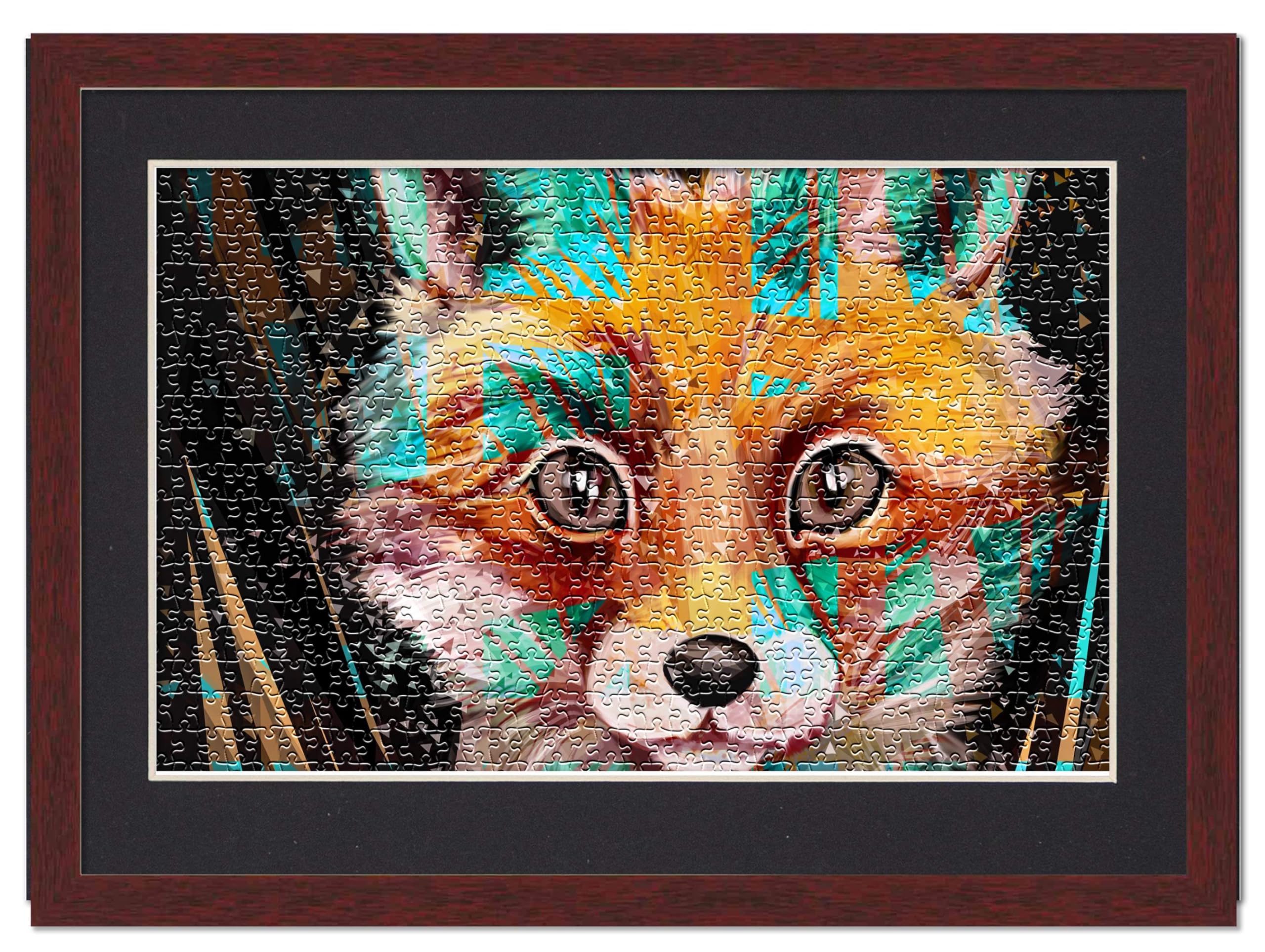 24x30 Jigsaw Puzzle Frame Kit with Puzzle Glue Sheets, Brown Wood Frame & Black Mat - Complete Display Set Includes UV Acrylic, Backing & Hanging Hardware | Perfect for Framing Finished Puzzles as Wall Decor in Living Rooms, Game Rooms or Gifts