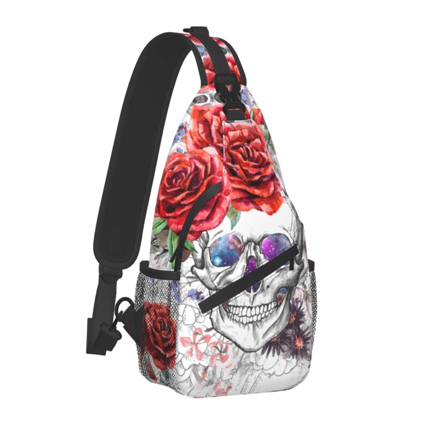 Skulls and Roses Crossbody Sling Bag for Women & Men - Lightweight Hiking Backpack, Travel Shoulder Bag, Small Daypack for Outdoor Cycling, Casual Use - Perfect for Hiking, Travel, and Everyday Adventures