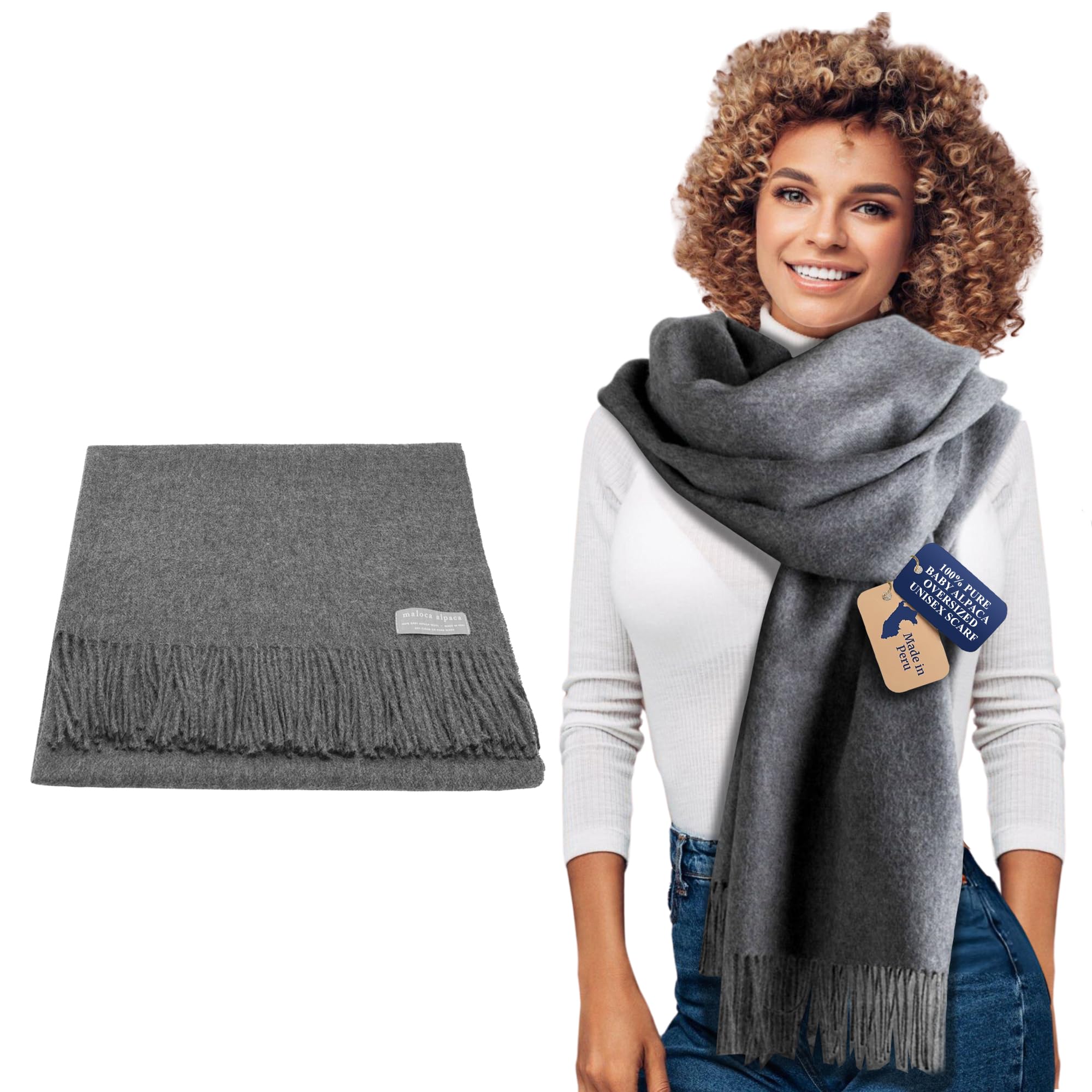 Maloca Pure Baby Alpaca Oversized Unisex Scarf - Ethically Sourced, Hypoallergenic, Softer & Warmer Than Wool - Perfect for Winter Travel, Outdoor Activities & Cozy Home Wear