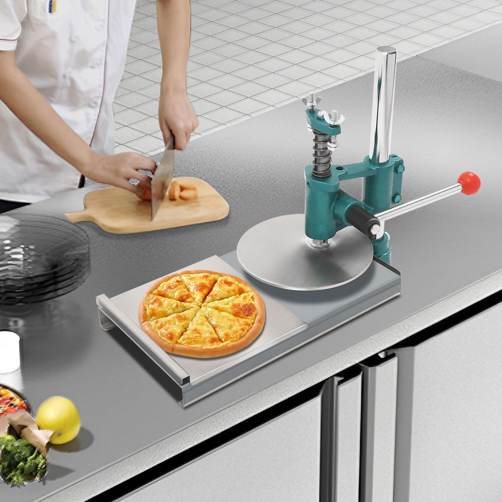 Stainless Steel 7.9 Inch Pizza Dough Press Machine - Adjustable Thickness Manual Pastry Maker for Homemade Pizza, Pies & Flatbreads | Perfect Kitchen Tool for Home Chefs & Italian Cooking Enthusiasts
