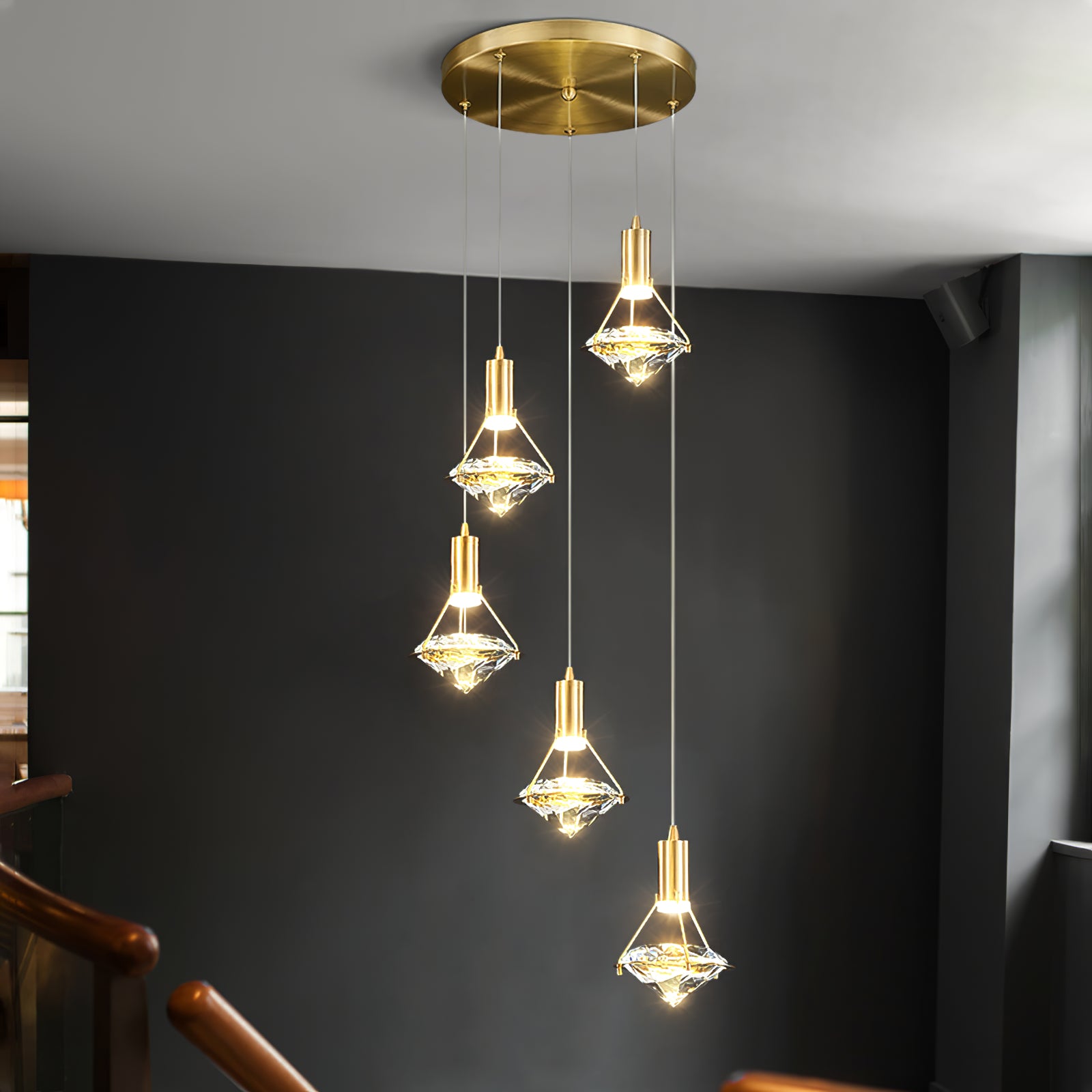 Elegant Diamond Pendant Light - Modern Crystal Chandelier for Dining Room, Bedroom, or Living Room Decor