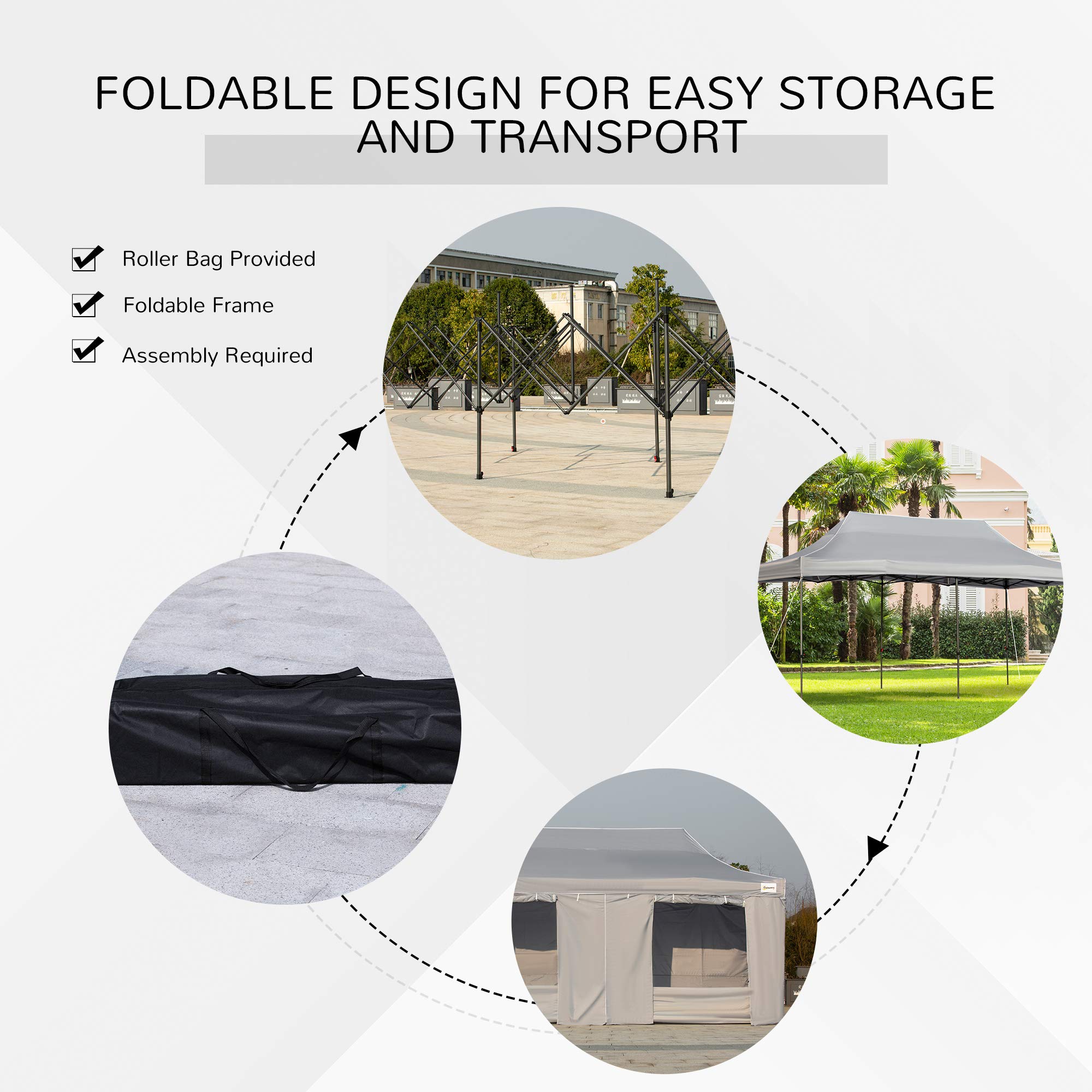 Outsunny 10' x 20' Pop Up Canopy Tent with Removable Sidewalls & Doors, Instant Shelter for Outdoor Events - Portable Party Tent with Wheeled Carry Bag & Adjustable Height - Perfect for Backyard, Garden, Patio, Camping & Tailgating - Gray
