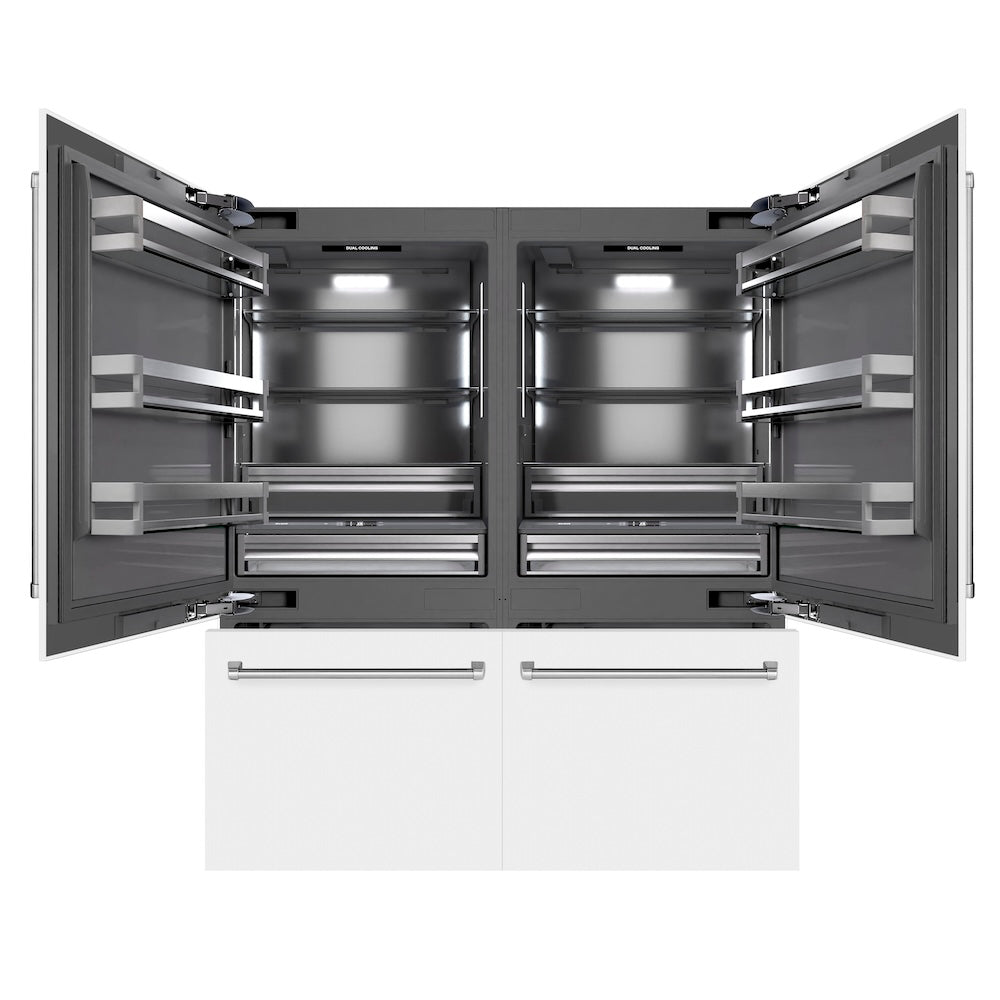 ZLINE 72-Inch French Door Built-In Bottom Freezer Refrigerator - 39.6 cu. ft. Capacity, Water Dispenser & Ice Maker, White Matte Exterior with Graphite Gray Interior (GRBIT WM 72) - Perfect for Modern Kitchens, Open-Concept Homes & Luxury Appliances Collection