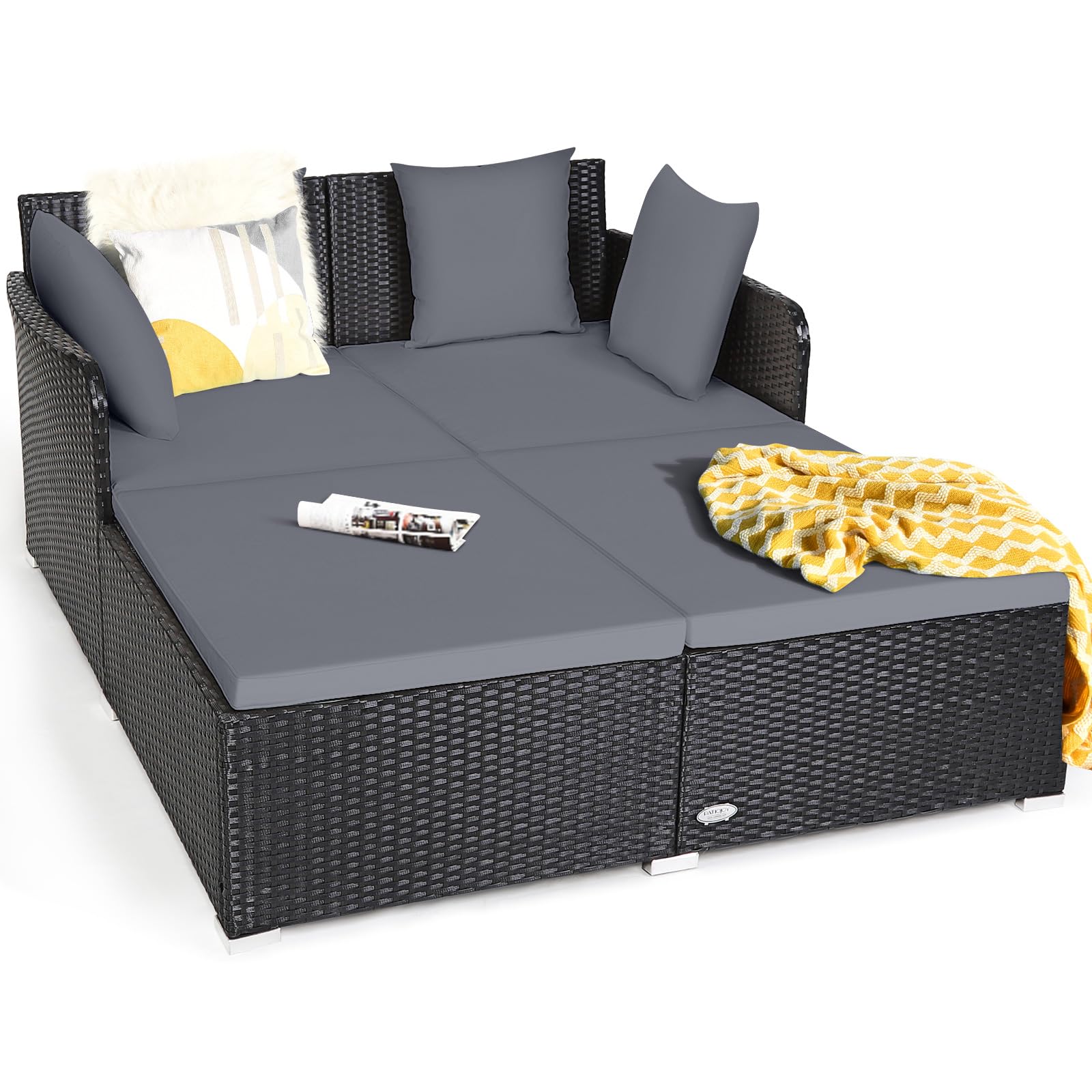 **Outdoor Rattan Daybed Loveseat Sofa Set with Cushions - Aluminum Frame Wicker Patio Furniture for Garden, Porch, Poolside - Perfect for Lounging, Sunbathing & Relaxing**