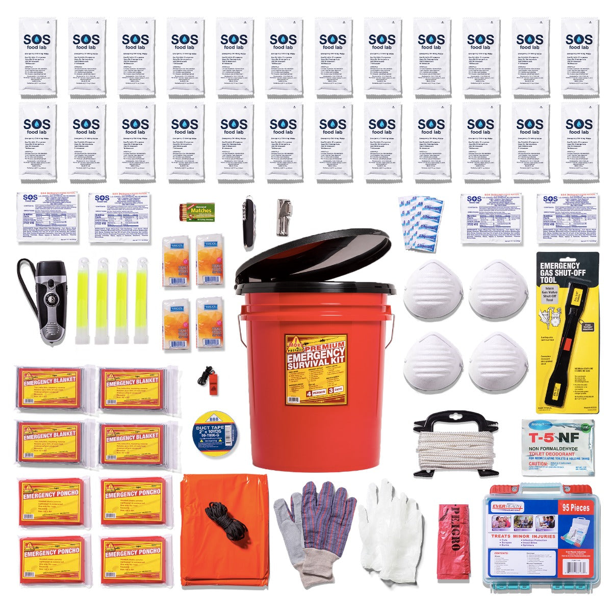 4-Person Emergency Survival Kit - Premium First Aid & Disaster Preparedness Supplies with Portable Seat | Perfect for Camping, Hiking, and Natural Disasters