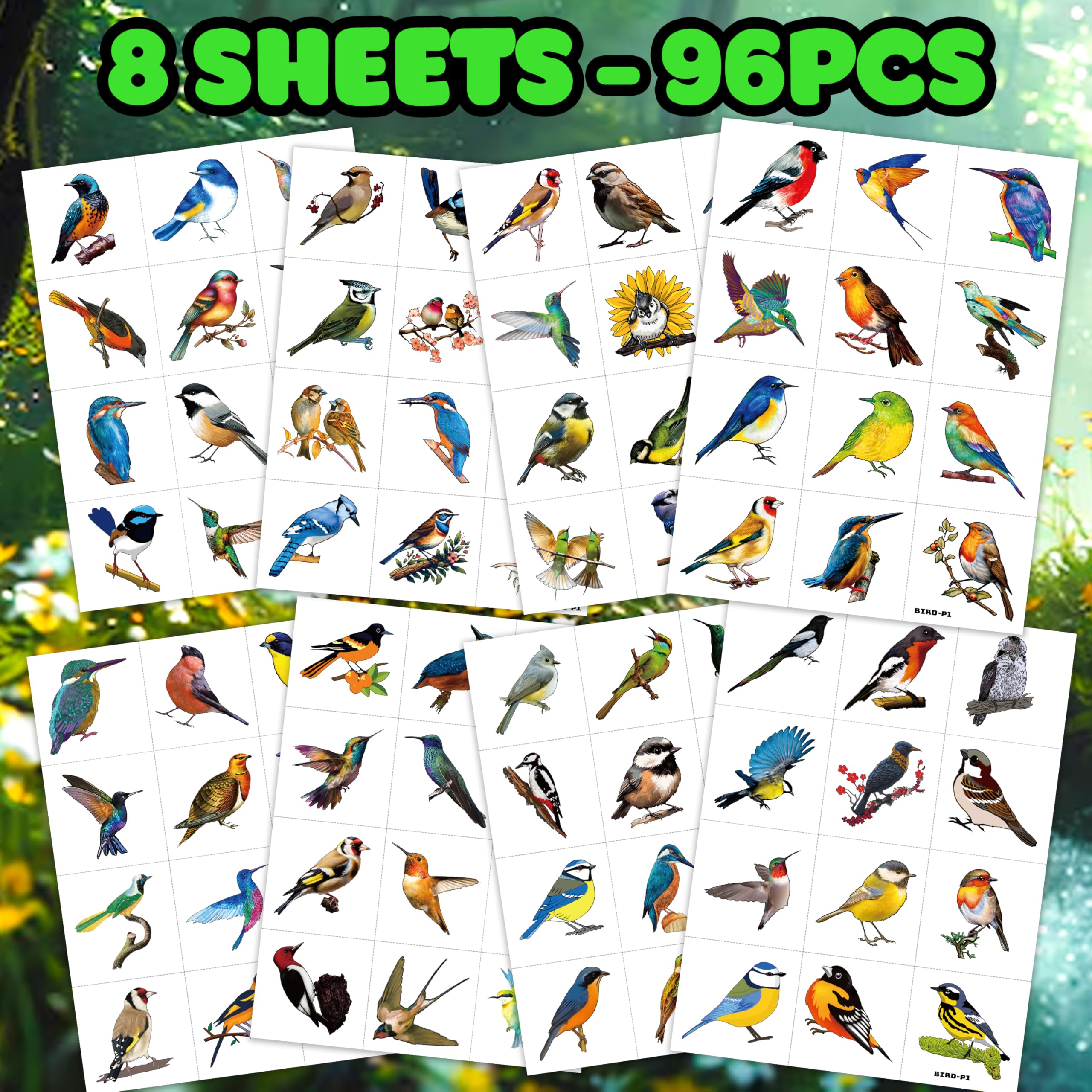 96 PCS Small Rainforest Bird Temporary Tattoos - Hummingbird & Tropical Bird Stickers for Kids, Birthday Party Favors, Hawaiian Summer Decorations, School Prizes & Rewards | Perfect for Themed Parties, Classroom Activities, Summer Camp Gifts & DIY Crafts
