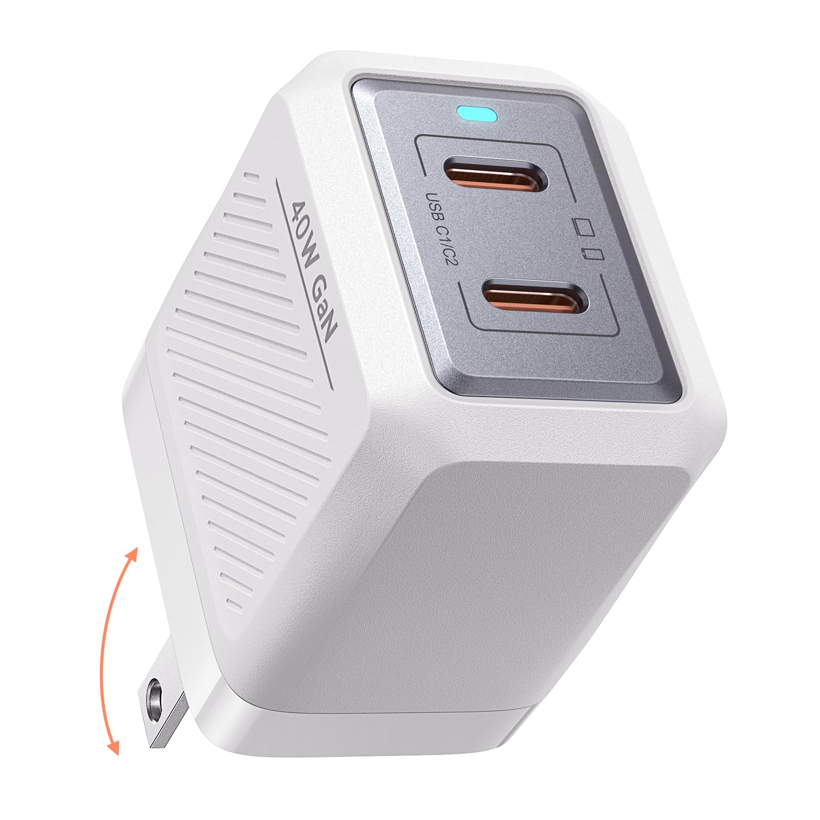 LISEN 40W GaN Fast Charger Block - Dual USB C Port Compact Foldable Power Adapter for iPhone 16/15/14/13/12 Pro Max, Samsung Galaxy S23/S22/S21/S20 - White | Perfect for Travel, Office & Home Charging