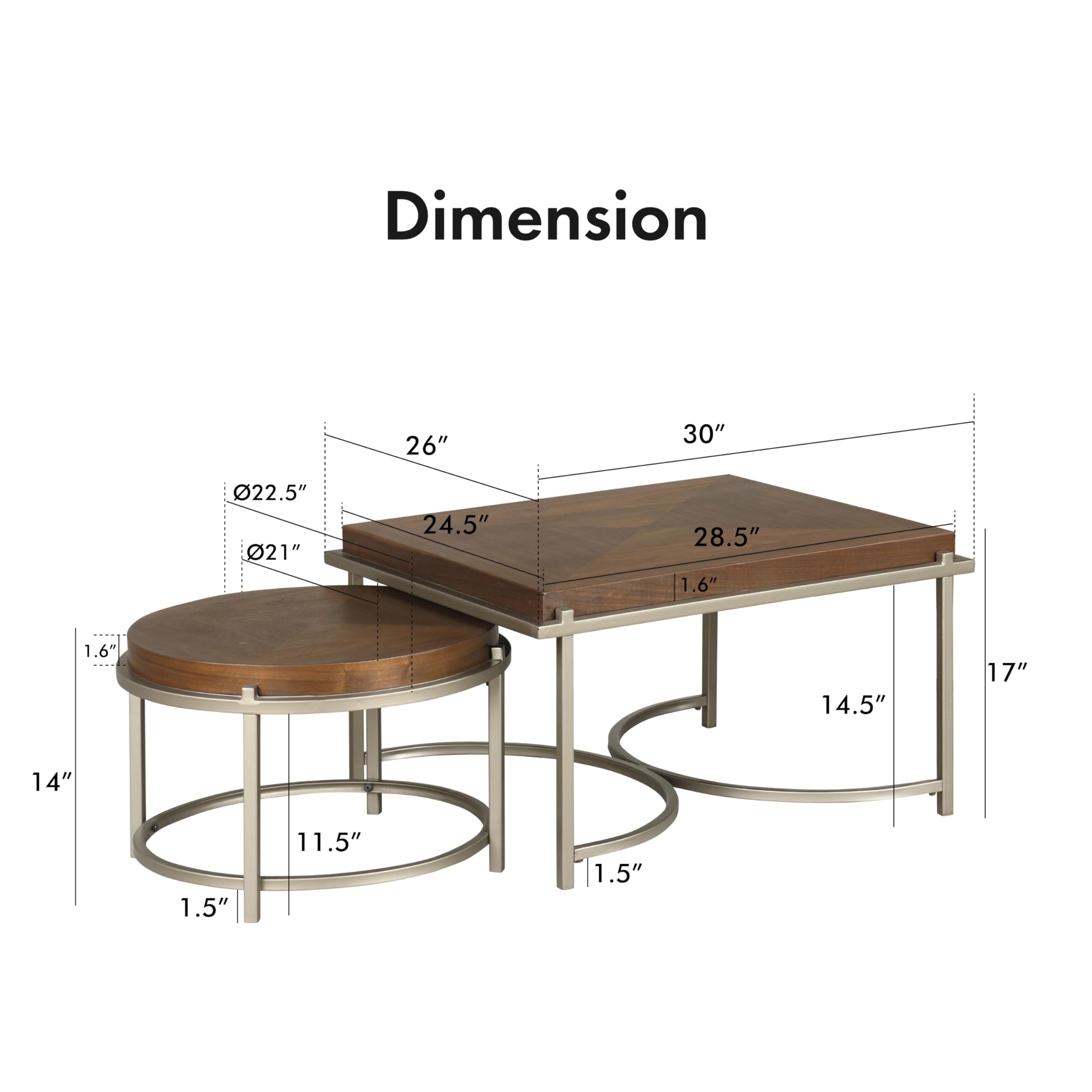 Orion Modern 3-Piece Nesting Coffee Table Set with Sturdy Golden Metal Base - Light Walnut Finish for Living Room, Office, Lounge & Bedroom | Space-Saving Design for Small Apartments & Home Decor