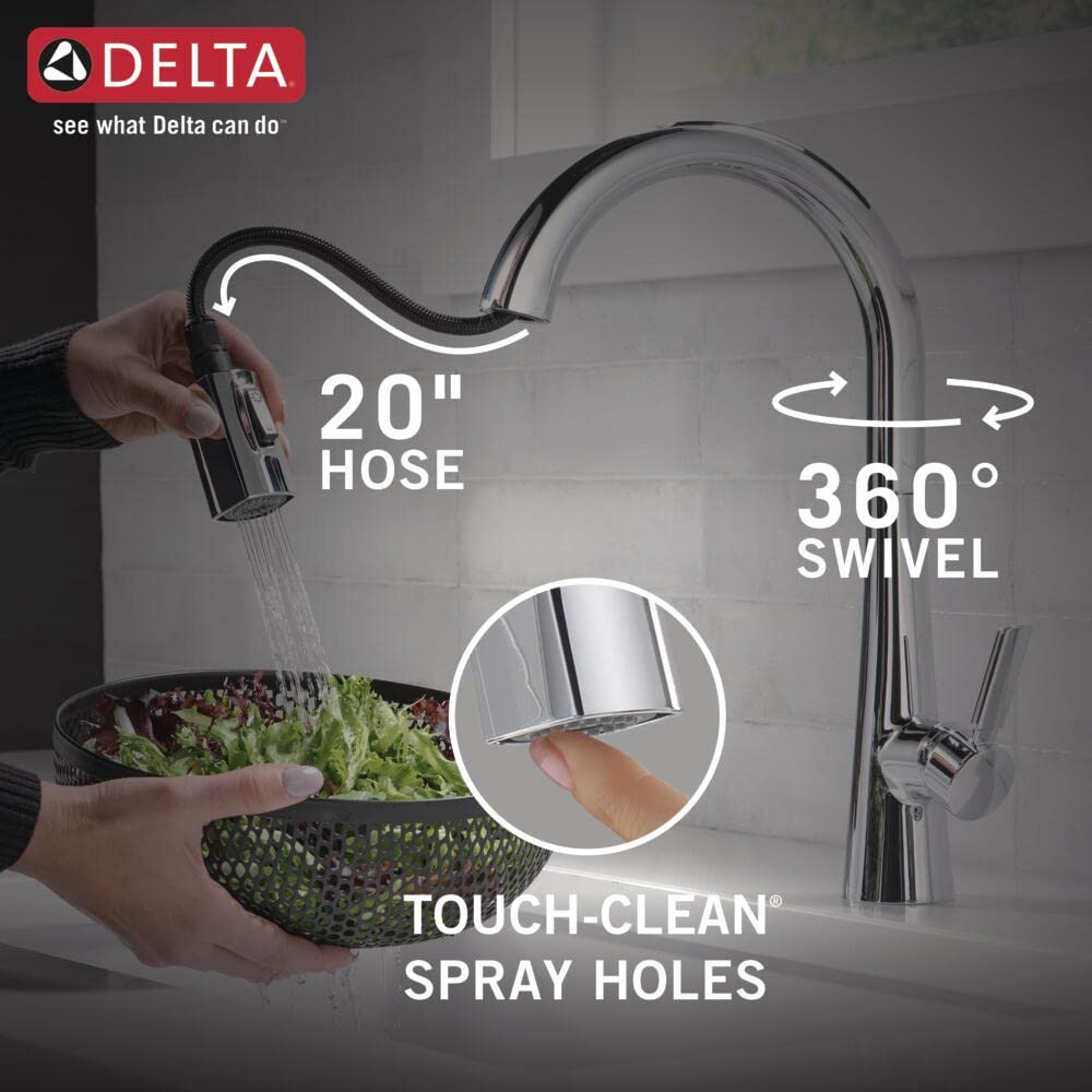 Delta Monrovia Pull Down Kitchen Faucet Chrome - Magnetic Docking Sprayer with Lumicoat Finish | High Arc Commercial Grade Kitchen Sink Faucet for Modern Homes & Restaurants