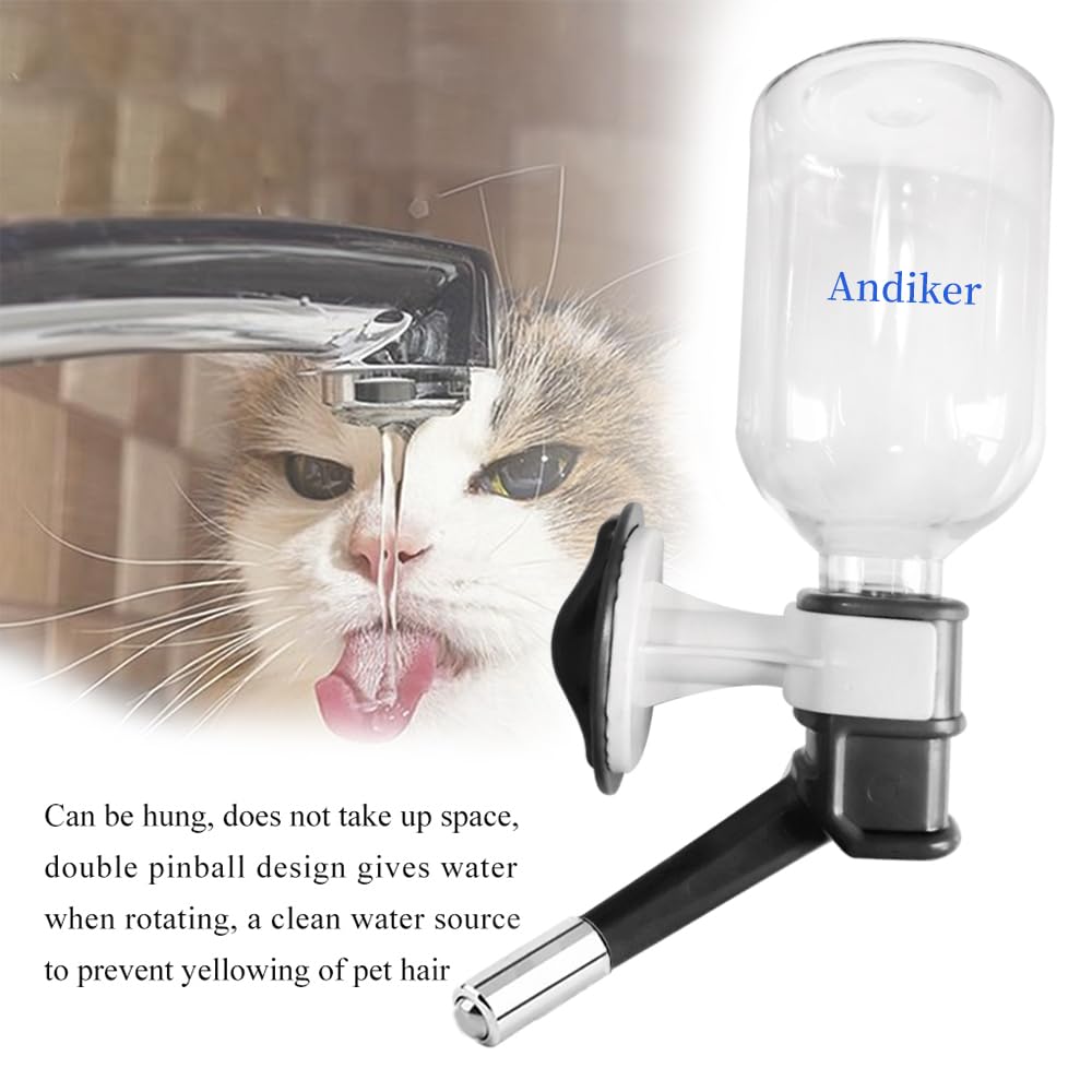 **Andiker No-Drip Dog Water Dispenser - Adjustable Height Pet Water Bottle for Kennel & Cage, Leak-Proof Drinking Water Feeder for Dogs & Small Pets (Black) - Ideal for Travel, Crate Training & Home Use**