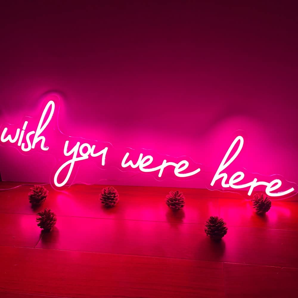 Custom LED Neon Sign 'Wish You Were Here' - Pink Wall Decor (23.6×7.8 IN) for Bedroom, Living Room & Business | Unique Gift for Birthday, Wedding, Christmas | Durable Flex Backdrop Lighting for Home & Office Decor