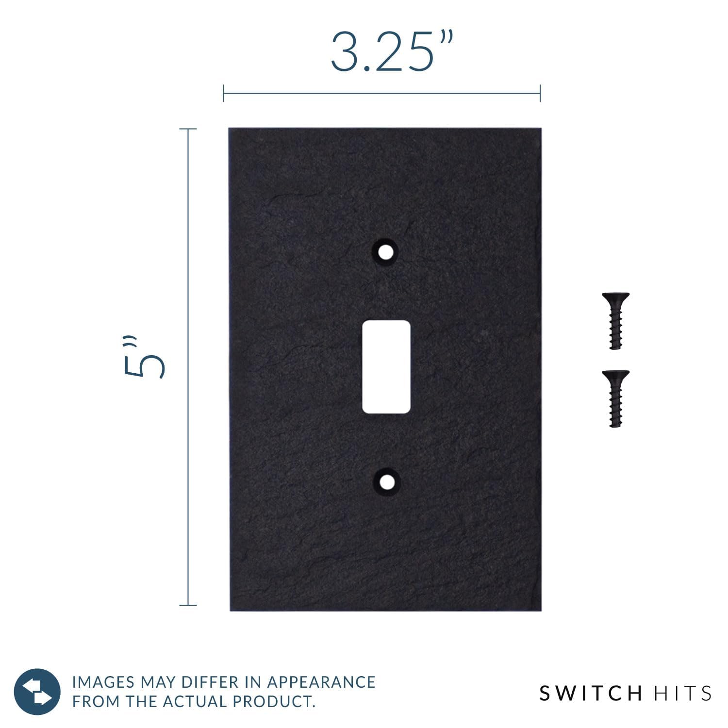 Decorative Vermont Slate Charcoal Light Switch Cover - Single Toggle Outlet Wall Plate, 1 Gang, 3.25