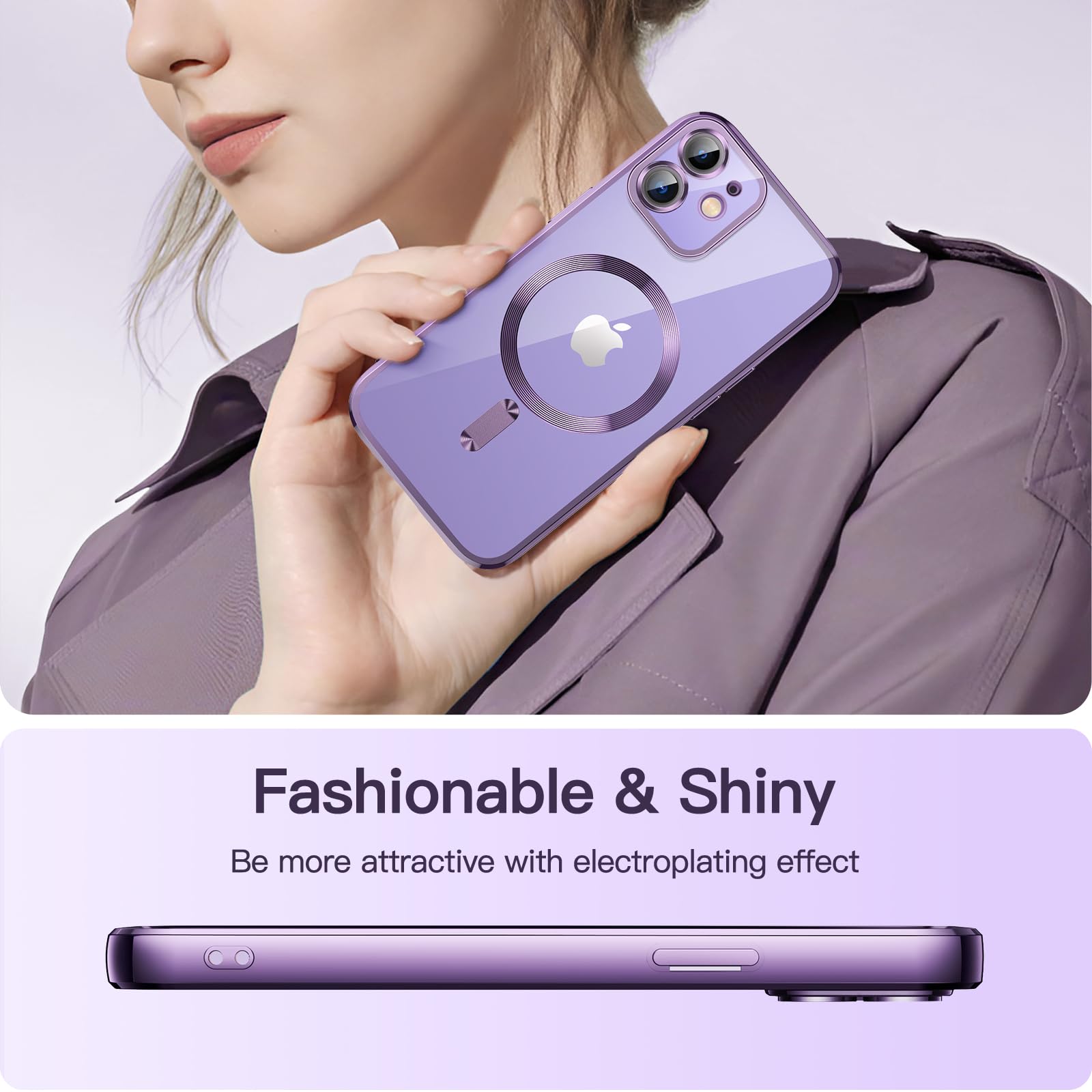JETech Soft Clear Case for iPhone 12 6.1-Inch - Shockproof TPU Phone Cover with Full Camera Protection & MagSafe Wireless Charging Compatibility (Light Purple) - Perfect for Everyday Use, Travel & Work Protection